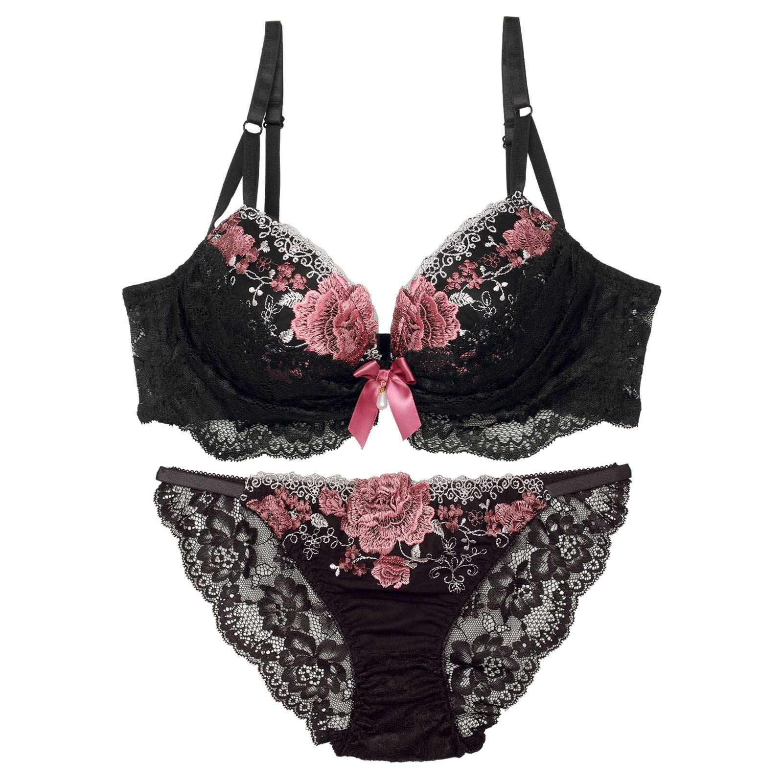 【三上悠亜着用】【EFサイズ】ラグジュアリーレースフルール育乳脇高ブラジャー&バック透けフルバックショーツ