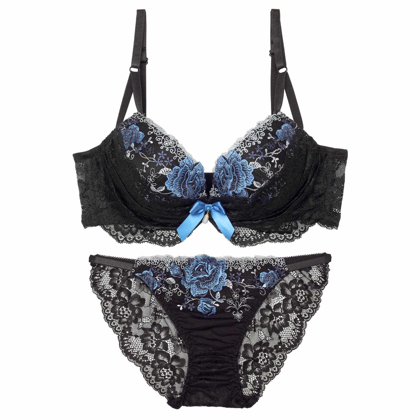 【三上悠亜着用】【EFサイズ】ラグジュアリーレースフルール育乳脇高ブラジャー&バック透けフルバックショーツ