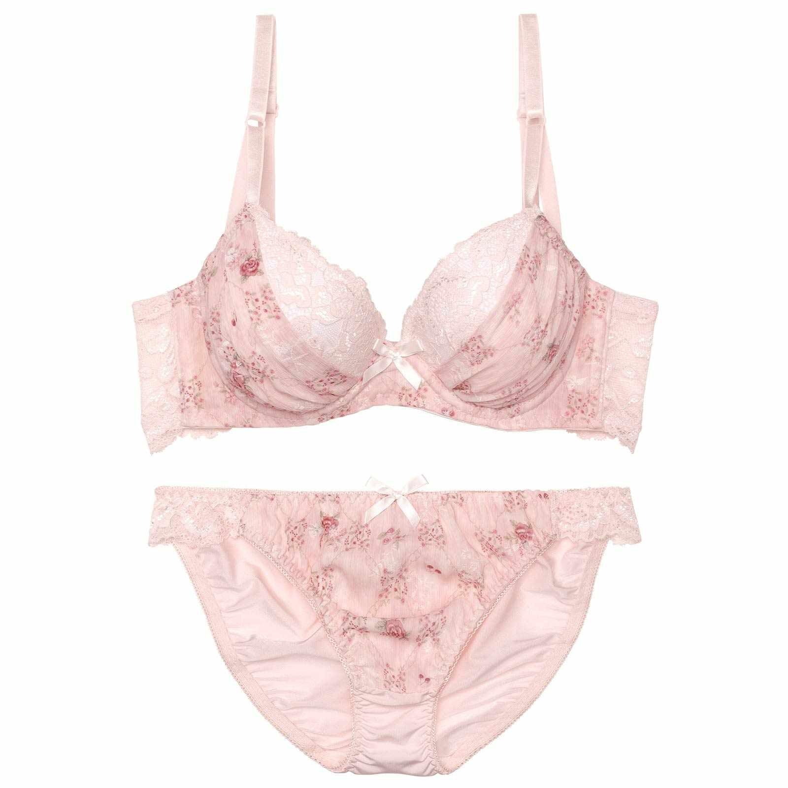 【EFサイズ】メルティボタニカルシフォン育乳脇高ブラジャー&フルバックショーツ - 【公式】247Lingerie