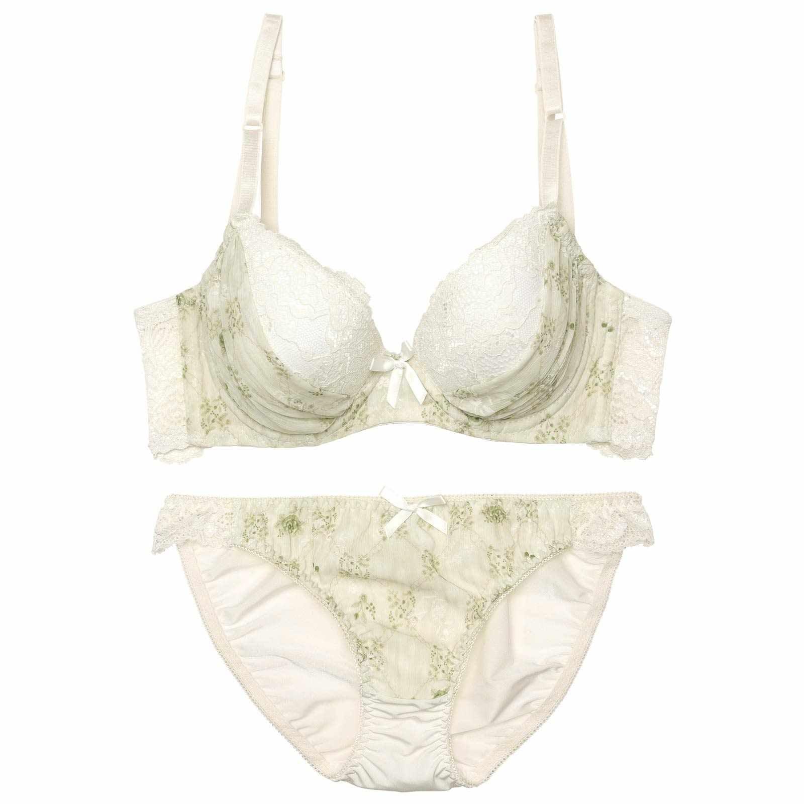 【EFサイズ】メルティボタニカルシフォン育乳脇高ブラジャー&フルバックショーツ - 【公式】247Lingerie