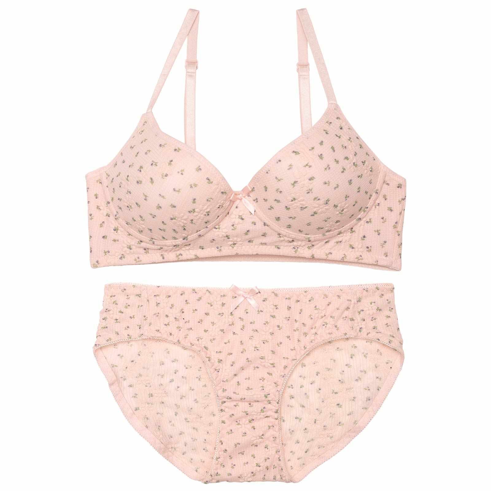 【ノンワイヤー】ピュアリーフラワーブラジャー&フルバックショーツ