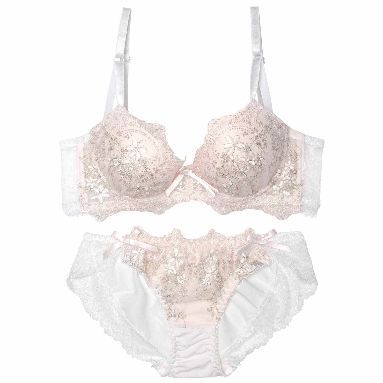 ダマスクリボンフルーレット育乳脇高ブラジャー&フルバックショーツ