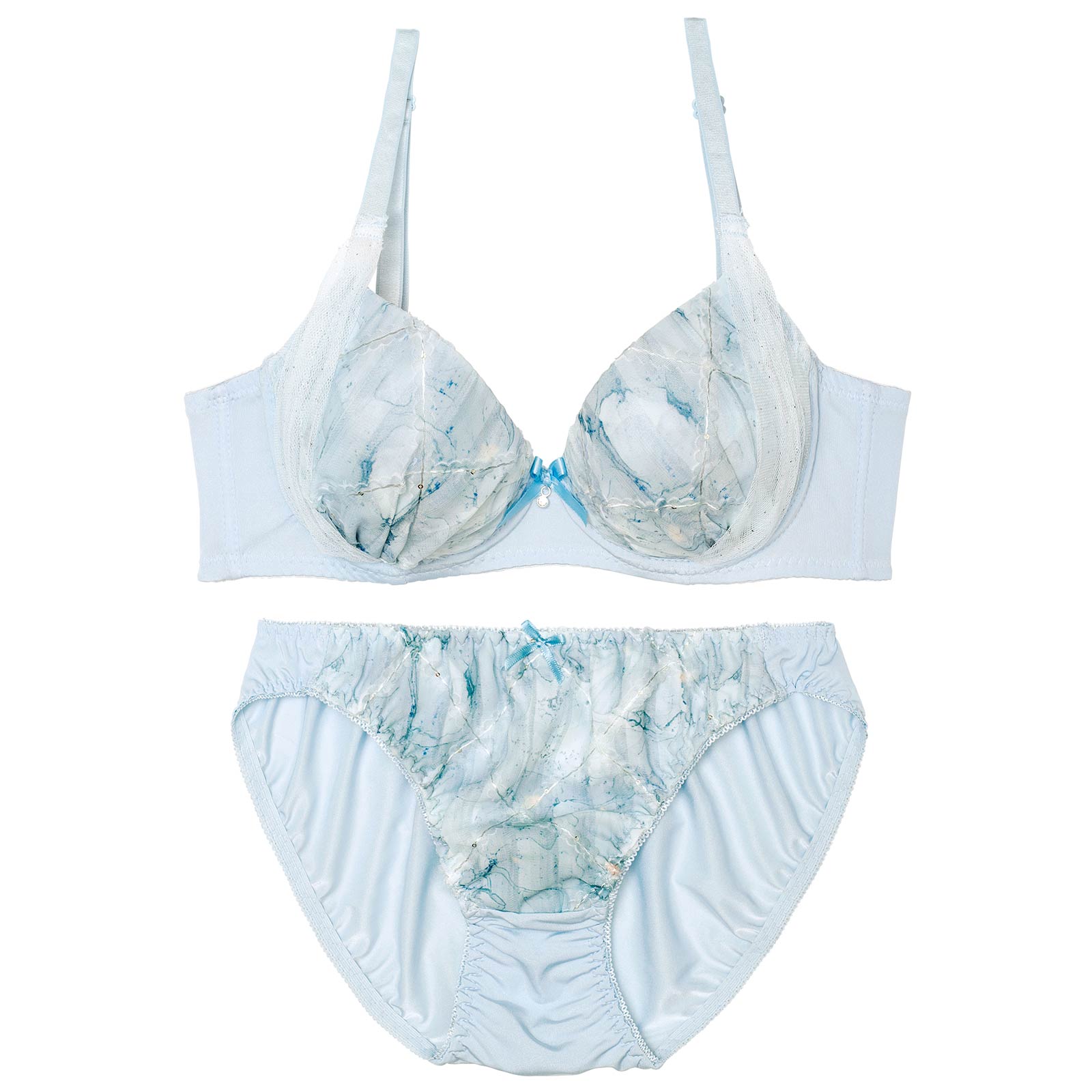 ガーリーメロウマーブル育乳脇高ブラジャー&フルバックショーツ