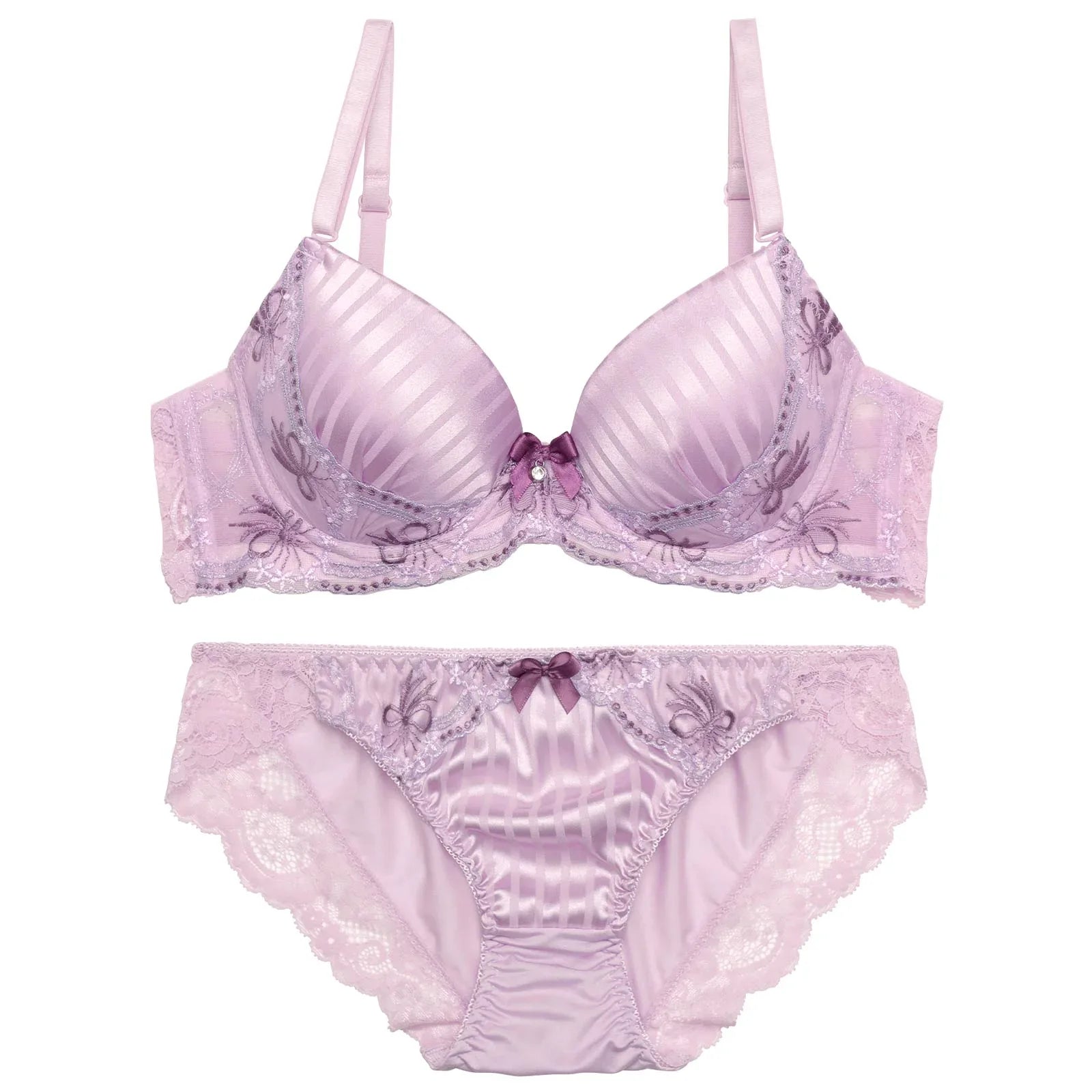 ラブリーリボンストライプブラジャー&フルバックショーツ