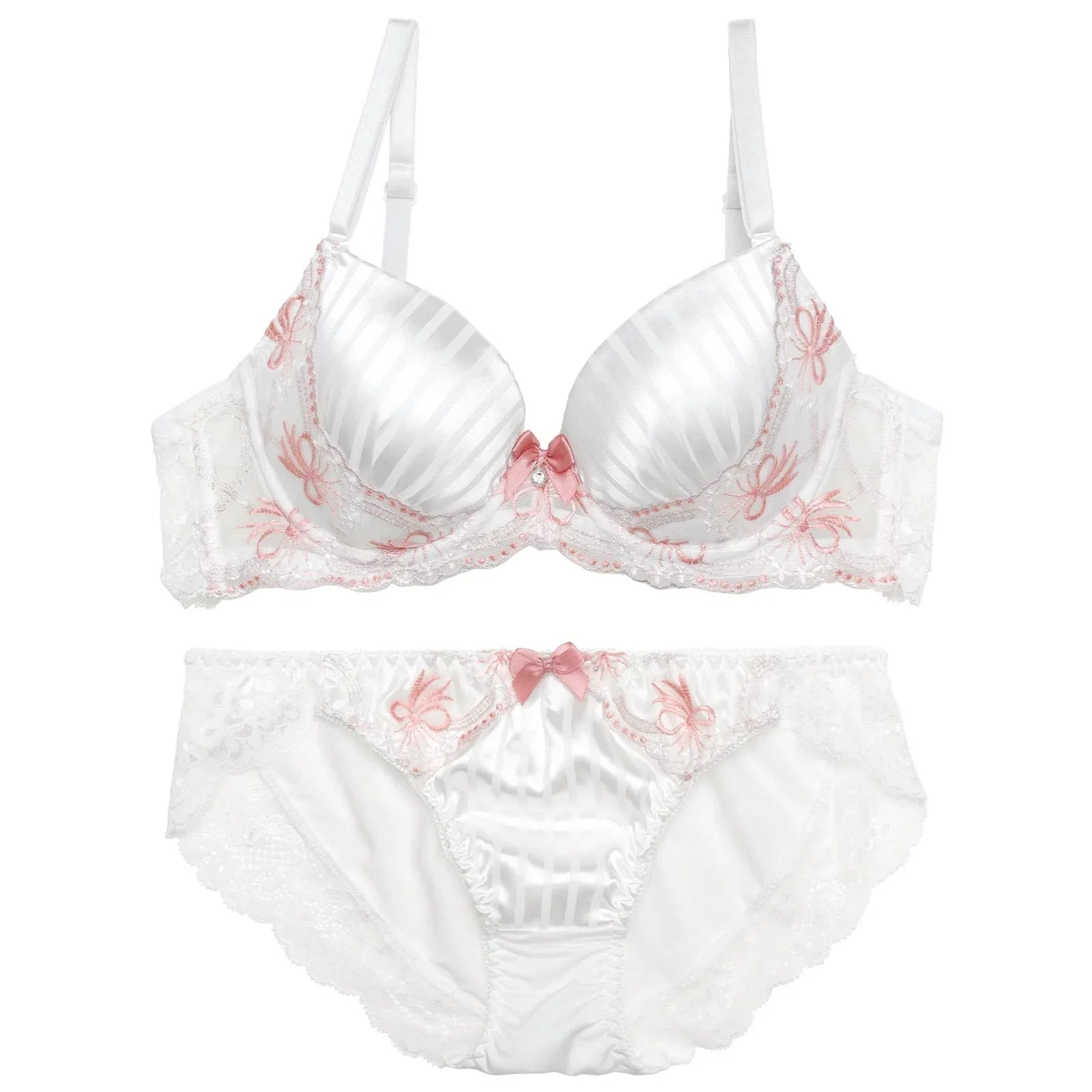 ラブリーリボンストライプブラジャー&フルバックショーツ