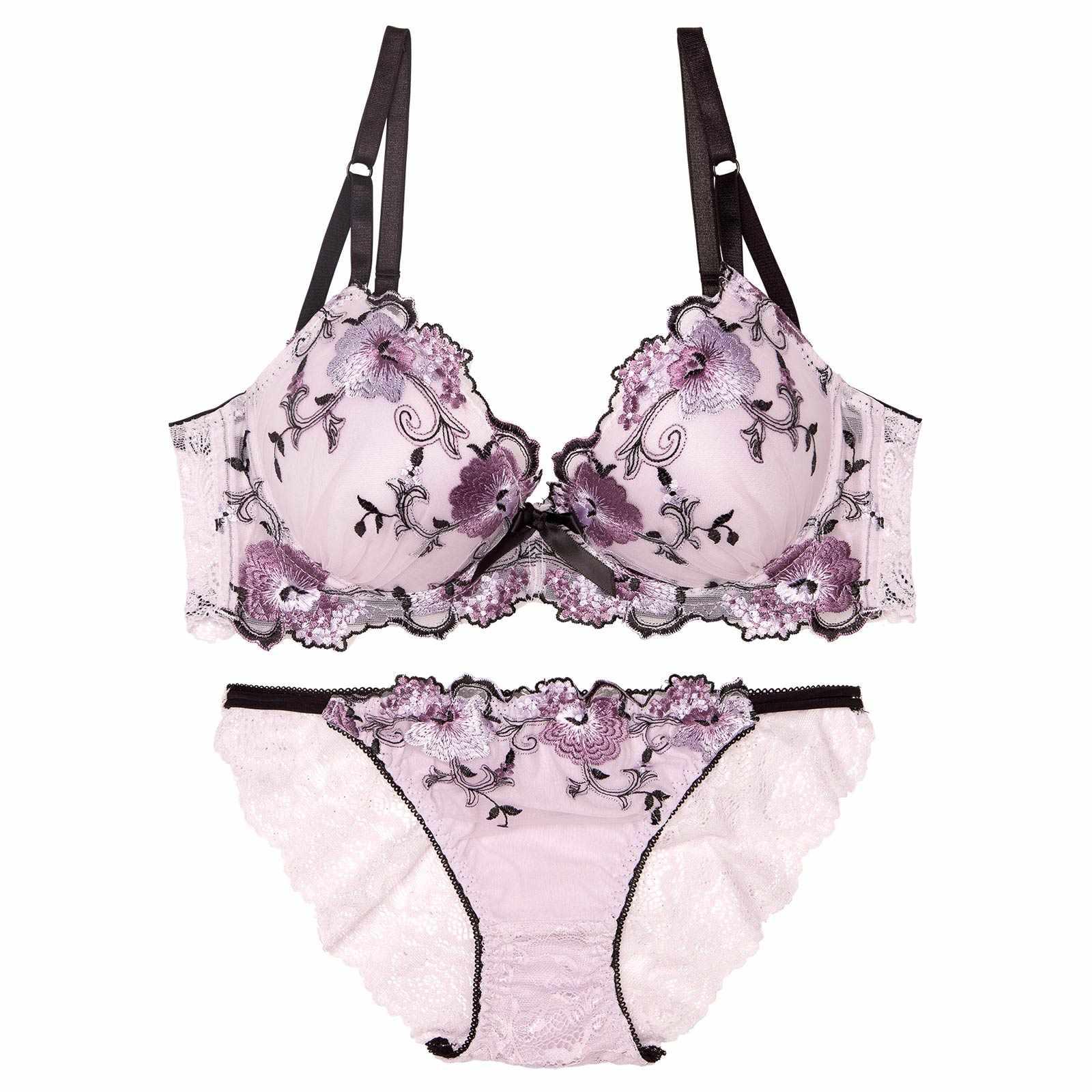 3/3再販!【三上悠亜着用】【EFサイズ】フローラルミューズ育乳脇高ブラジャー&バック透けフルバックショーツ