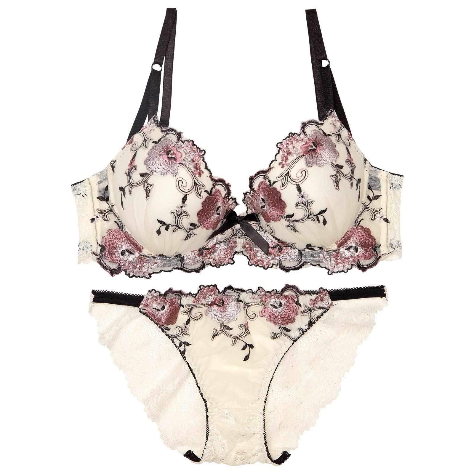 3/3再販!【三上悠亜着用】【EFサイズ】フローラルミューズ育乳脇高ブラジャー&バック透けフルバックショーツ