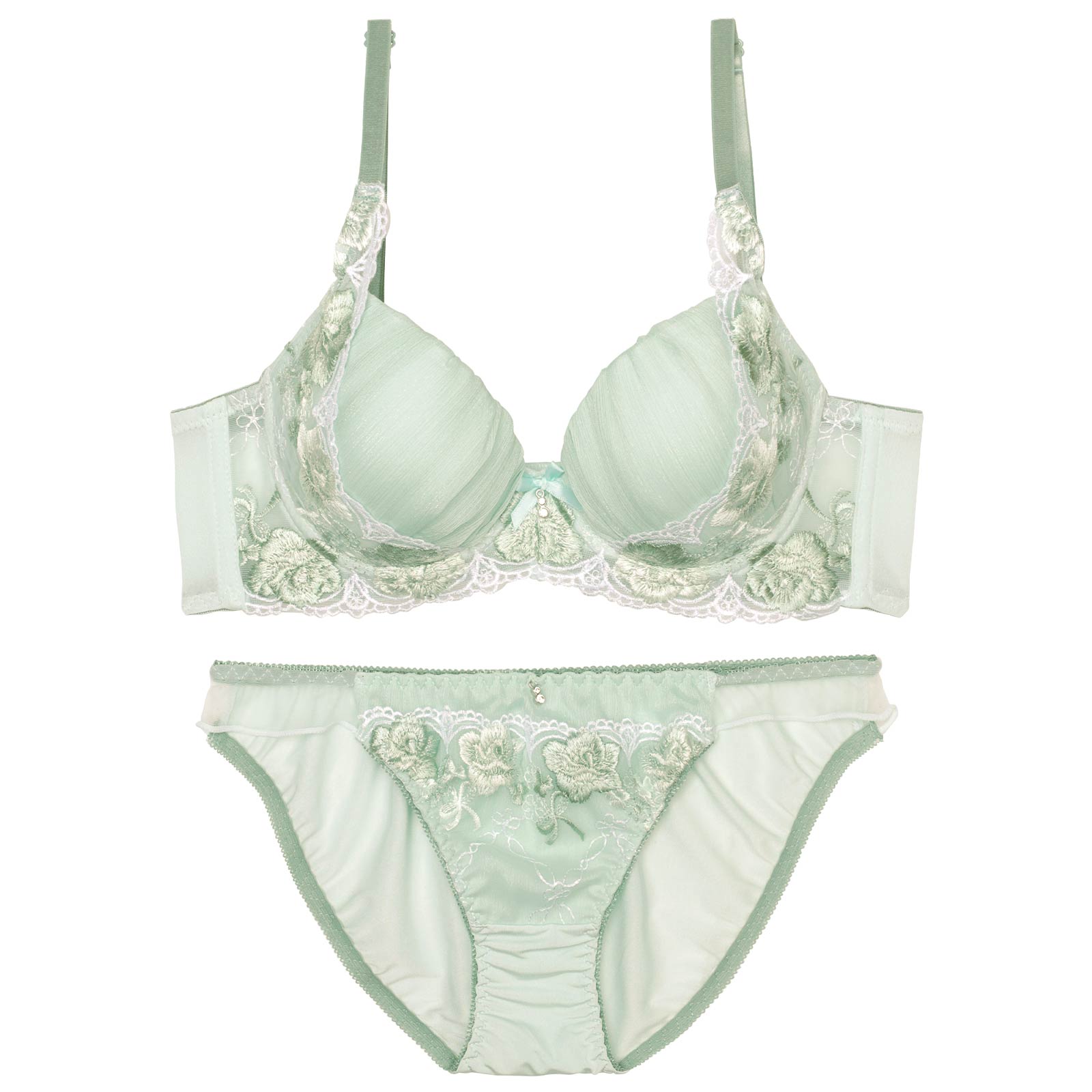 10/4再販!【ノンワイヤー】プリーツチュールエンブロイダリーブラジャー&フルバックショーツ