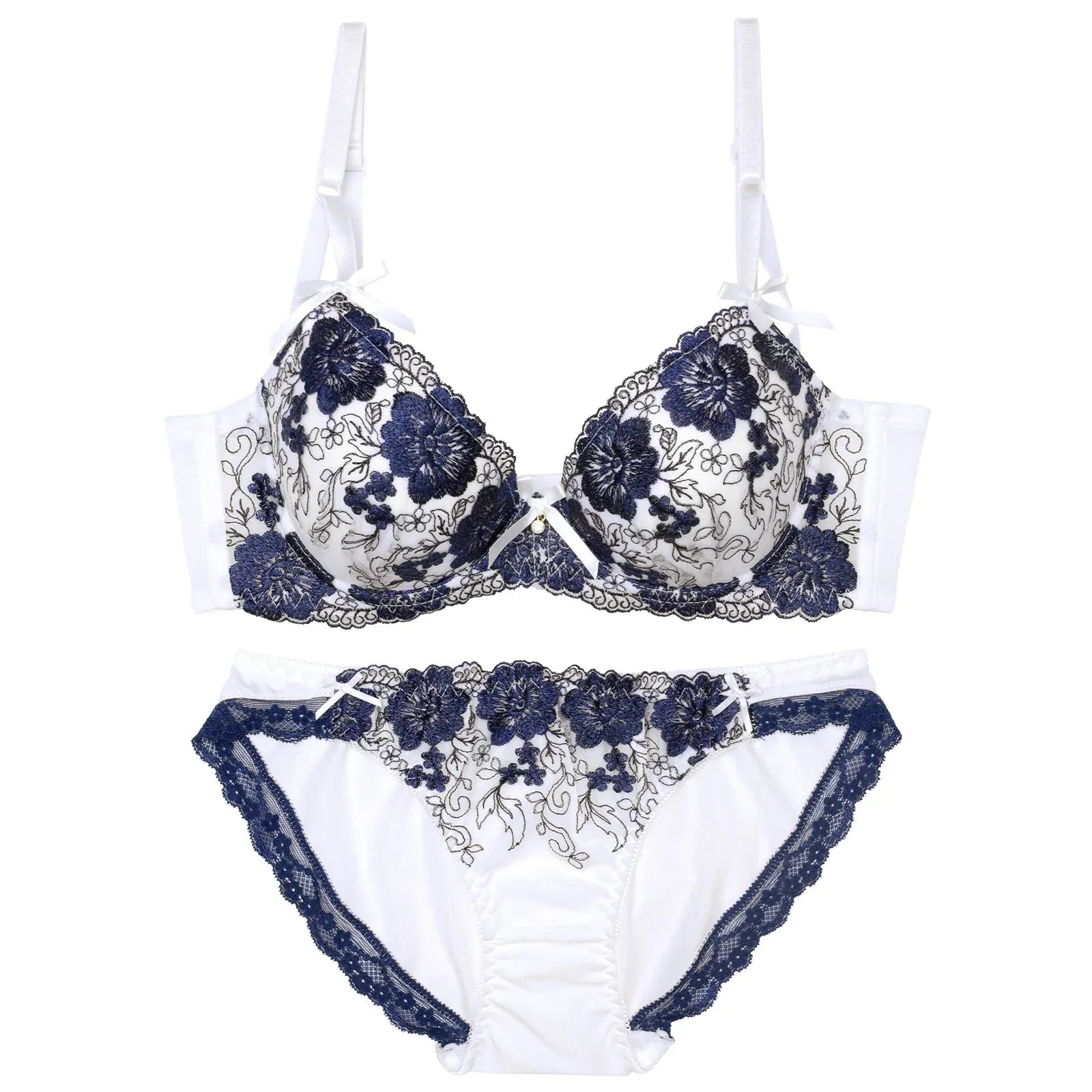 クラシックリボンフラワー育乳脇高ブラジャー&フルバックショーツ