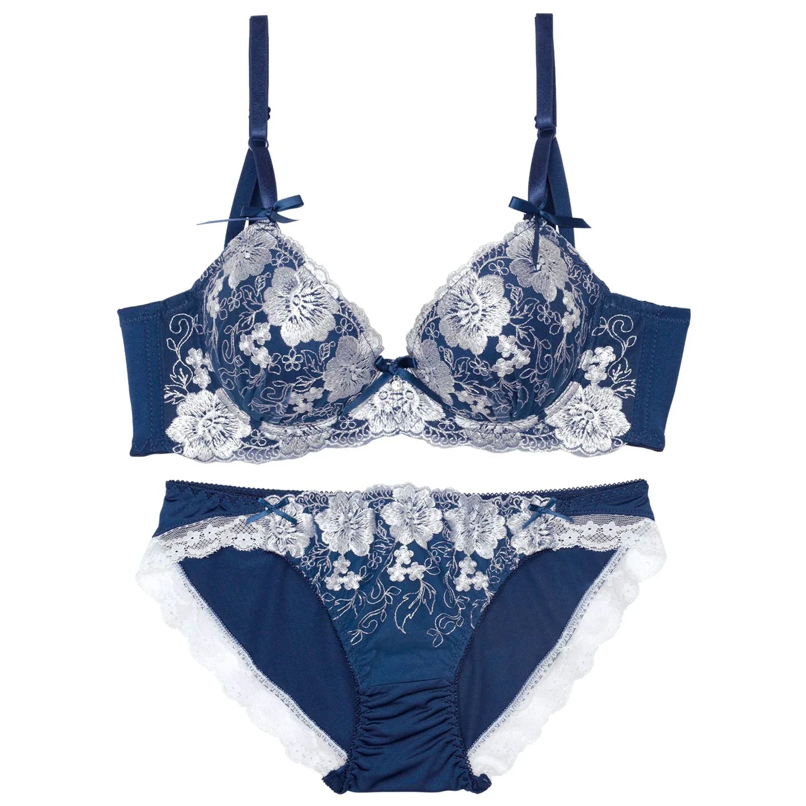 クラシックリボンフラワー育乳脇高ブラジャー&フルバックショーツ