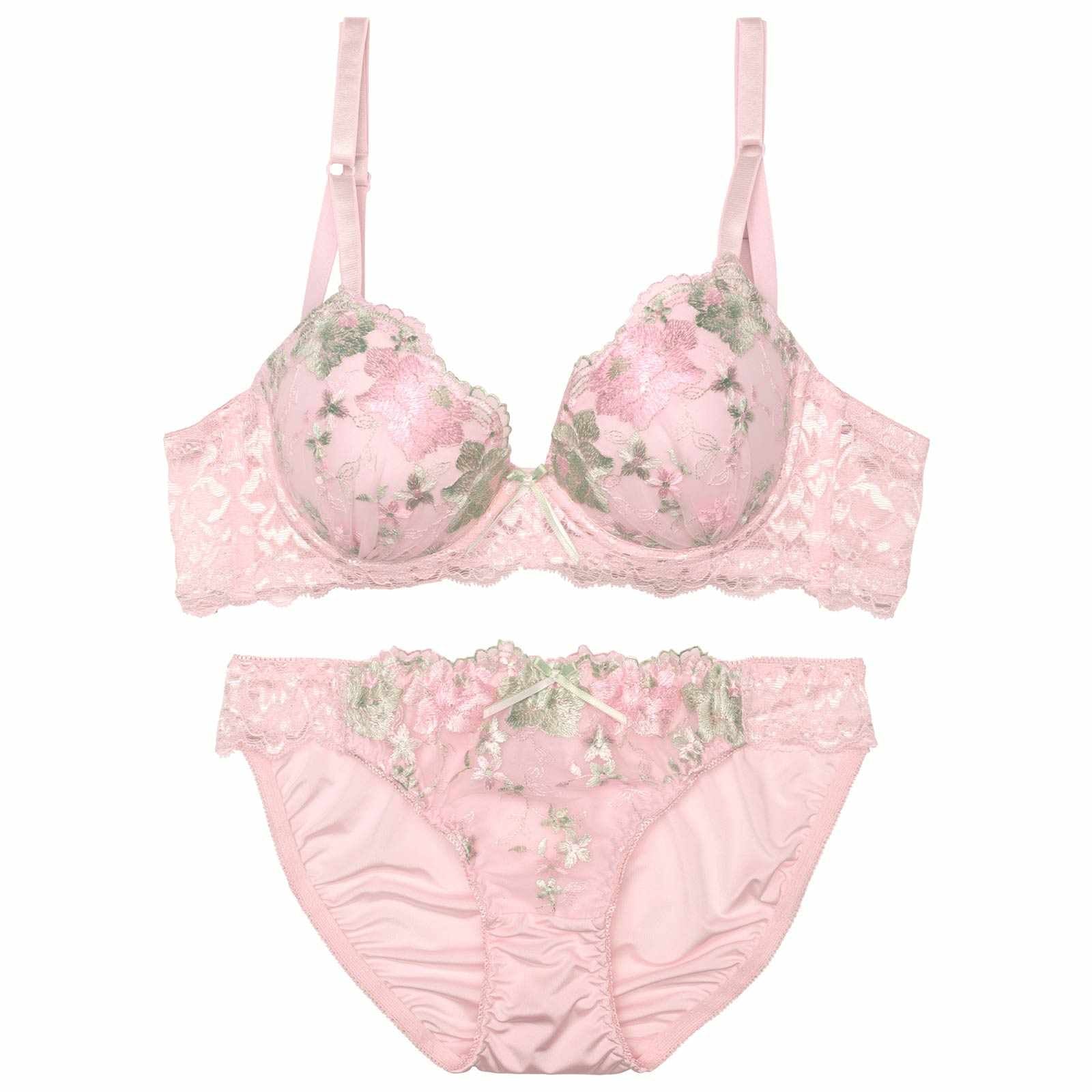 【EFサイズ】フェミニンロマンスブルーム育乳脇高ブラジャー&フルバックショーツ