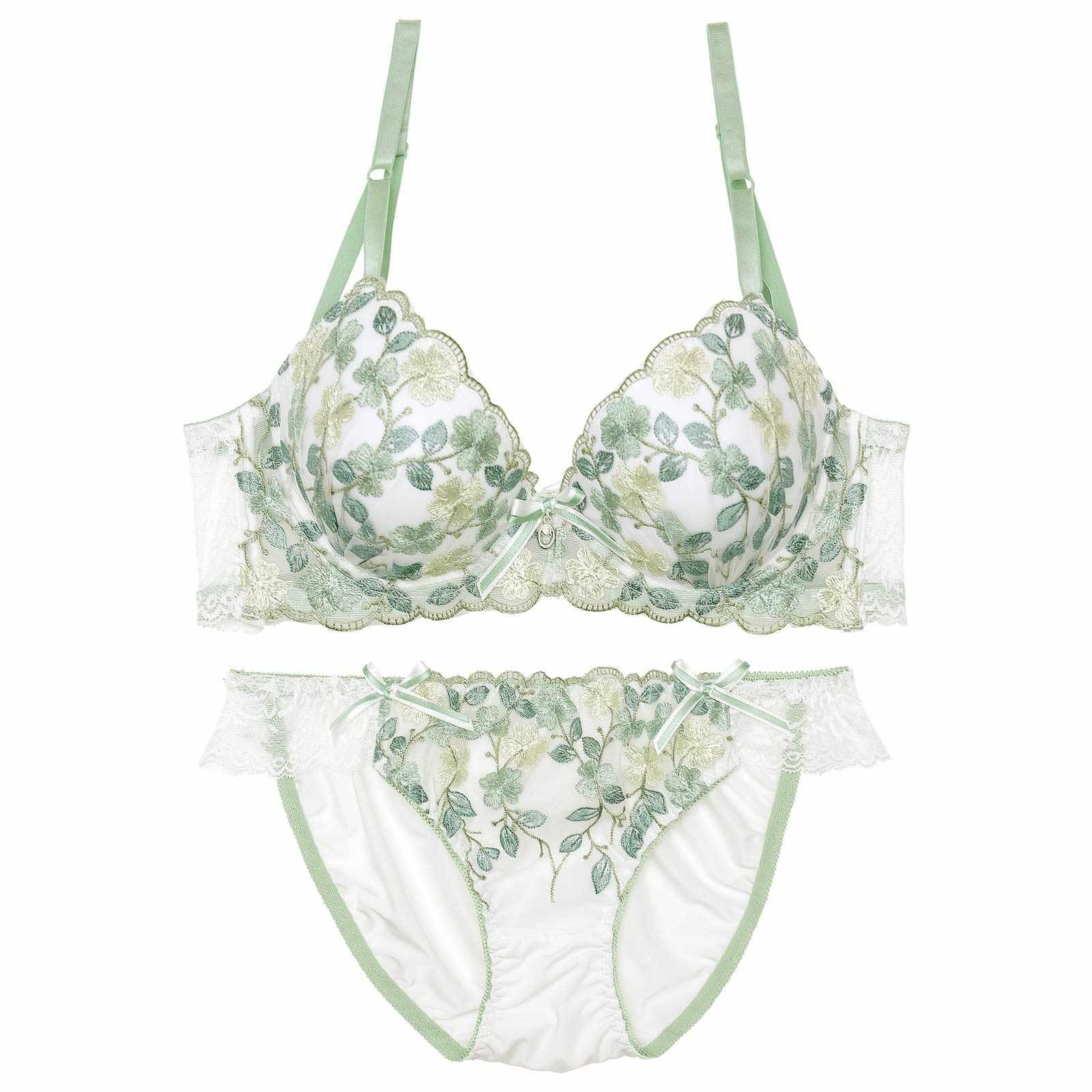 ミニョンフルールリボン育乳脇高ブラジャー&フルバックショーツ