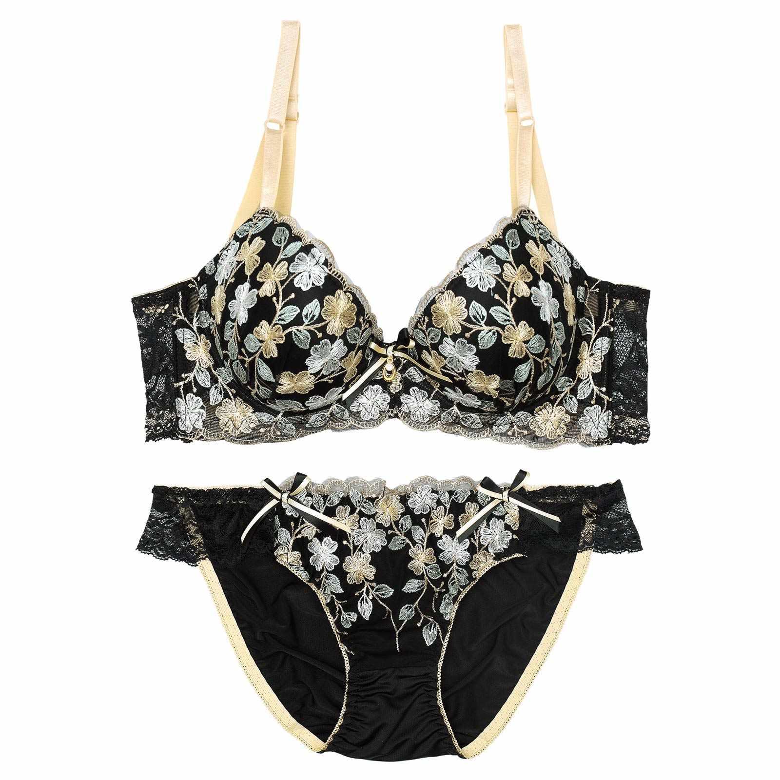 ミニョンフルールリボン育乳脇高ブラジャー&フルバックショーツ