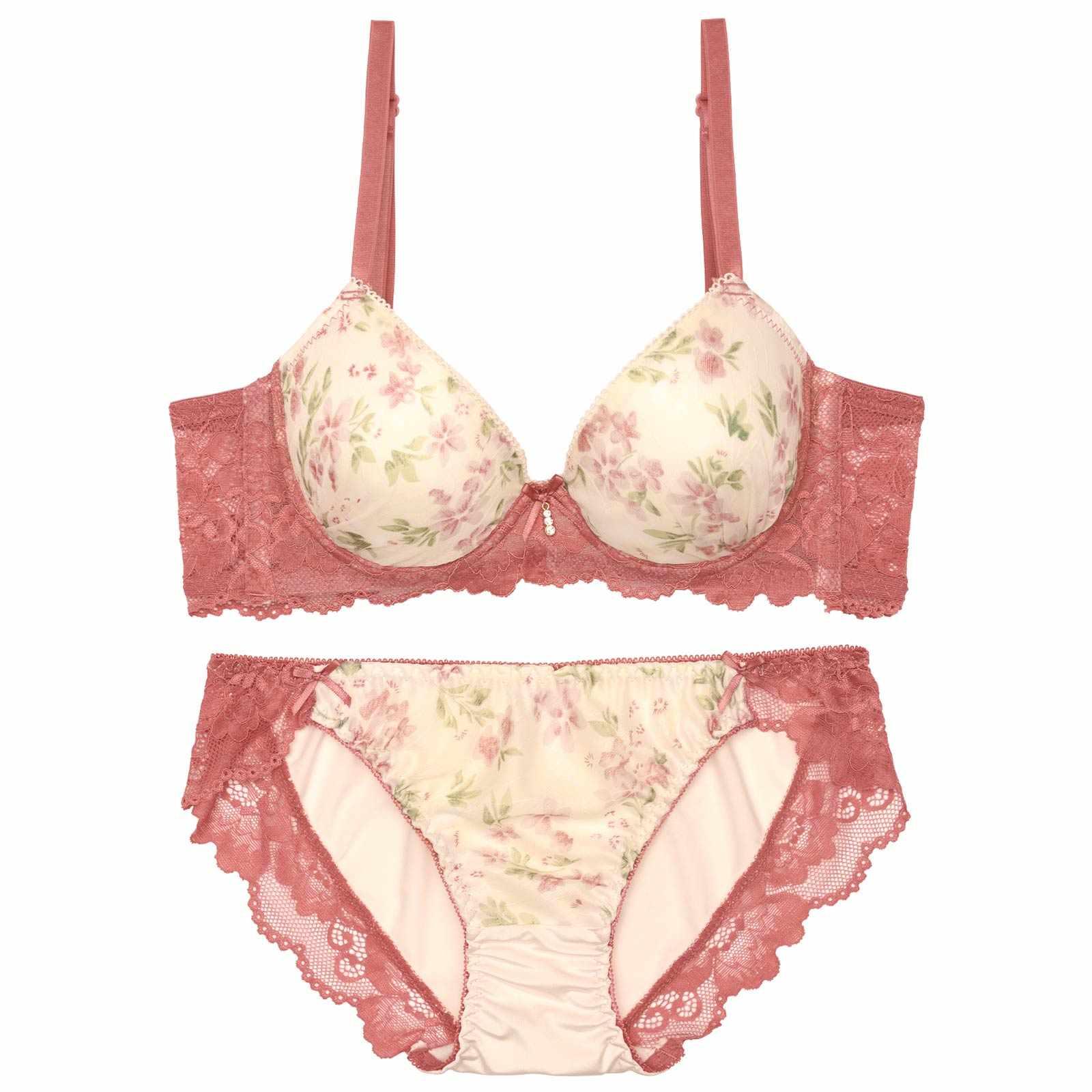 クラシック水彩フルーロン育乳脇高ブラジャー&フルバックショーツ