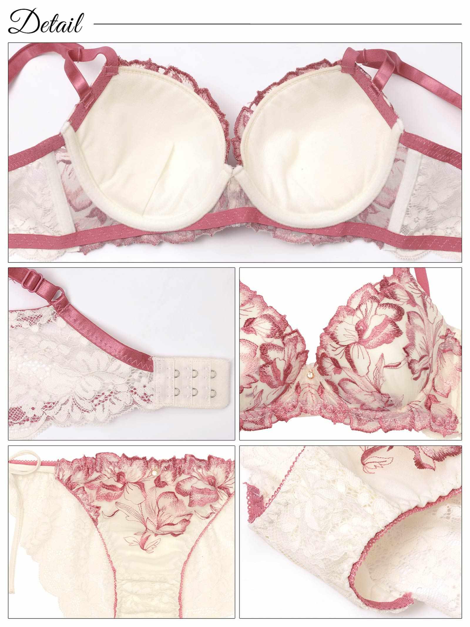 9/5新作!アロマティックフラワー育乳脇高ブラジャー&サイド紐バック透けフルバックショーツ
