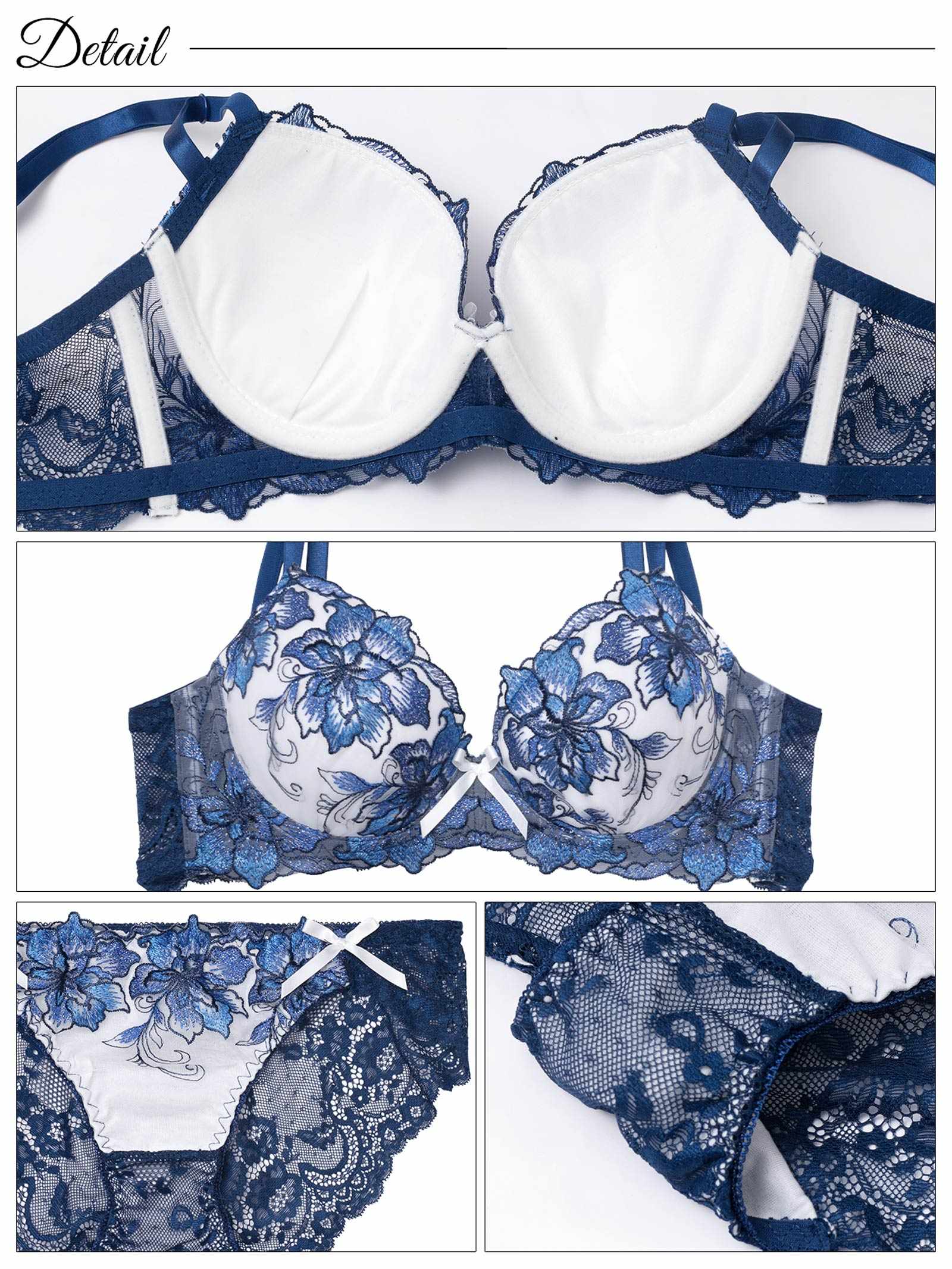 8/6新作!【三上悠亜着用】【EFサイズ】ロイヤルラメフラワー育乳脇高ブラジャー&バック透けフルバックショーツ