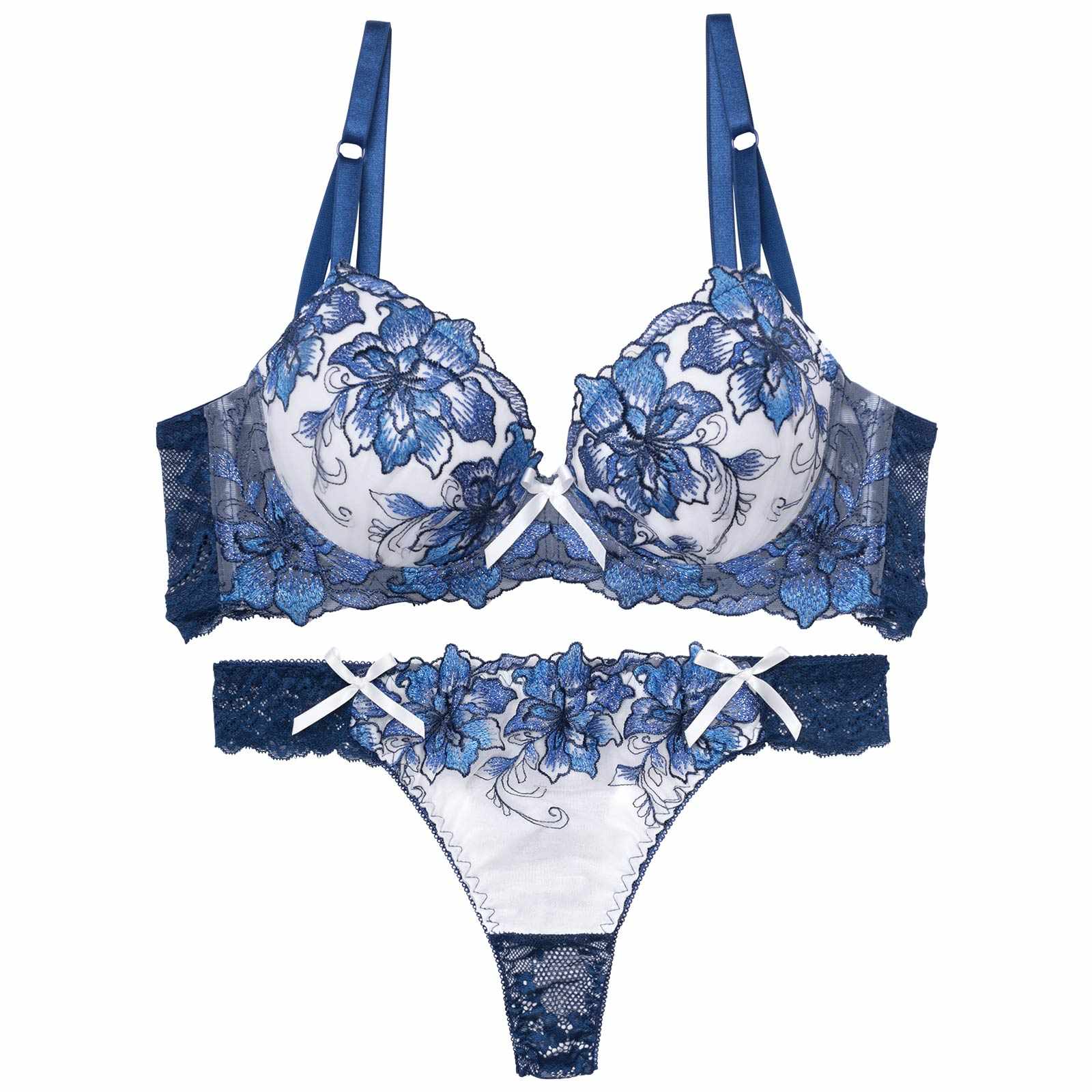 【三上悠亜着用】【EFサイズ】ロイヤルラメフラワー育乳脇高ブラジャー&バック透けTバックショーツ