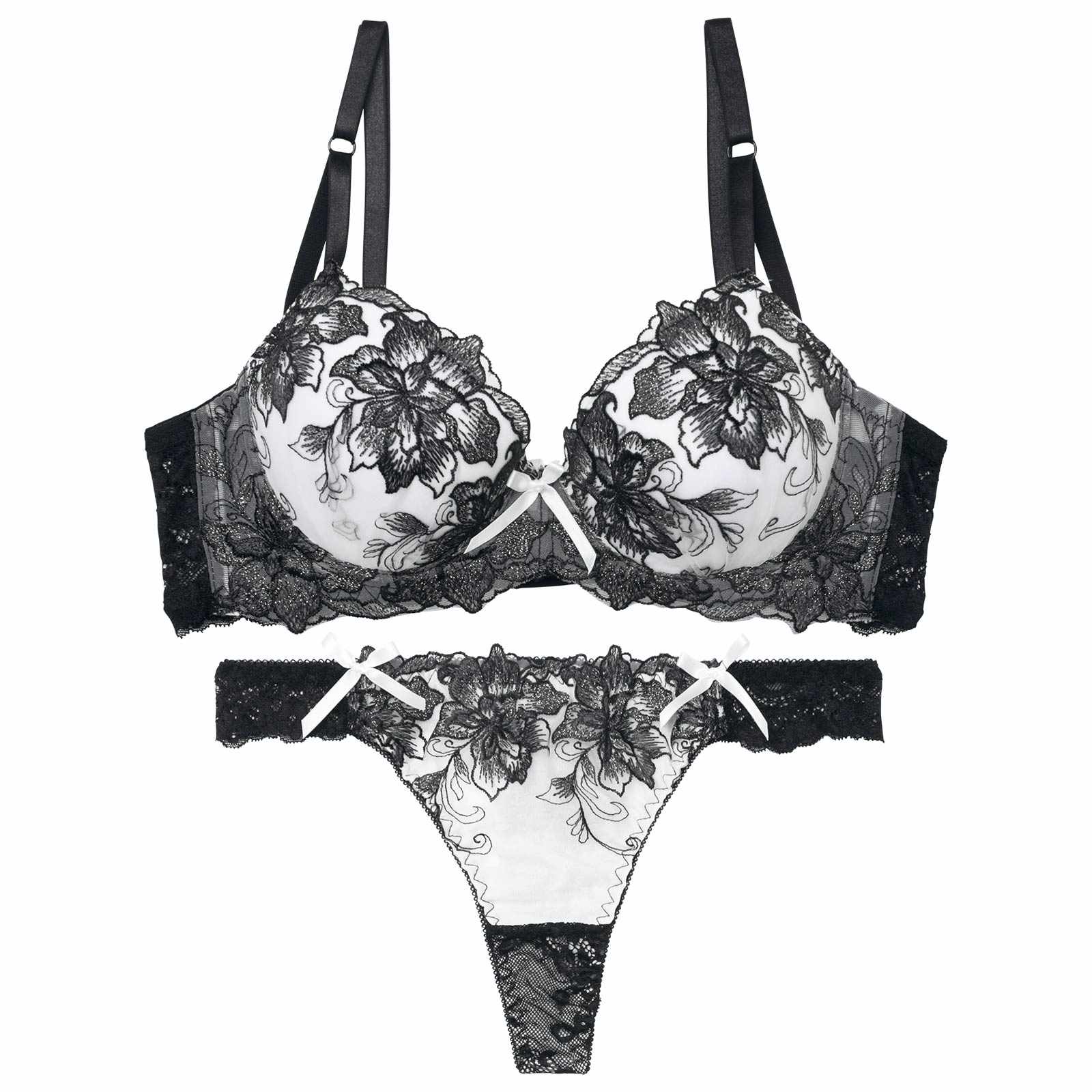 【三上悠亜着用】【EFサイズ】ロイヤルラメフラワー育乳脇高ブラジャー&バック透けTバックショーツ