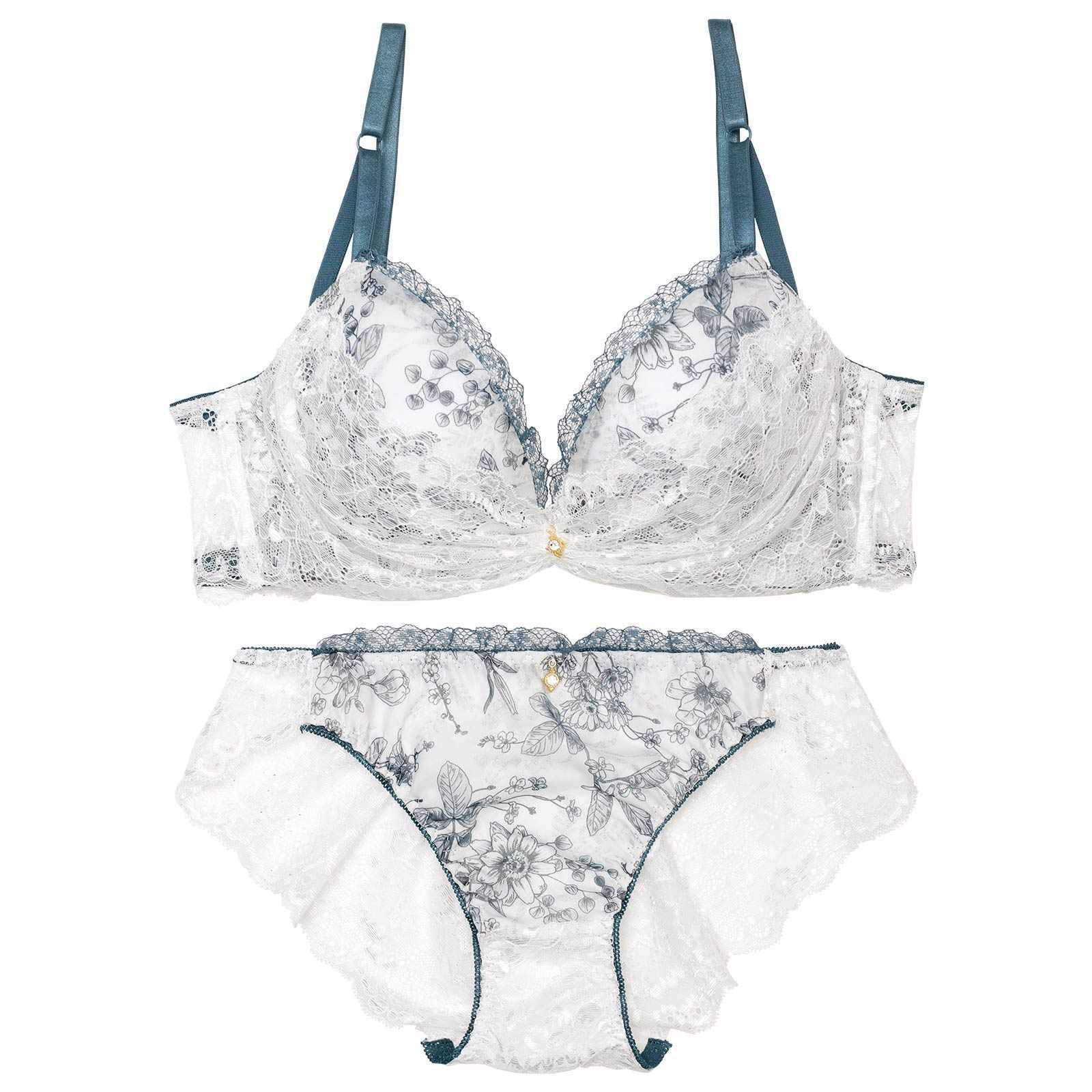 1/17再販!ブロッサムギャザーレース育乳脇高ブラジャー&バック透けフルバックショーツ - 【公式】247Lingerie
