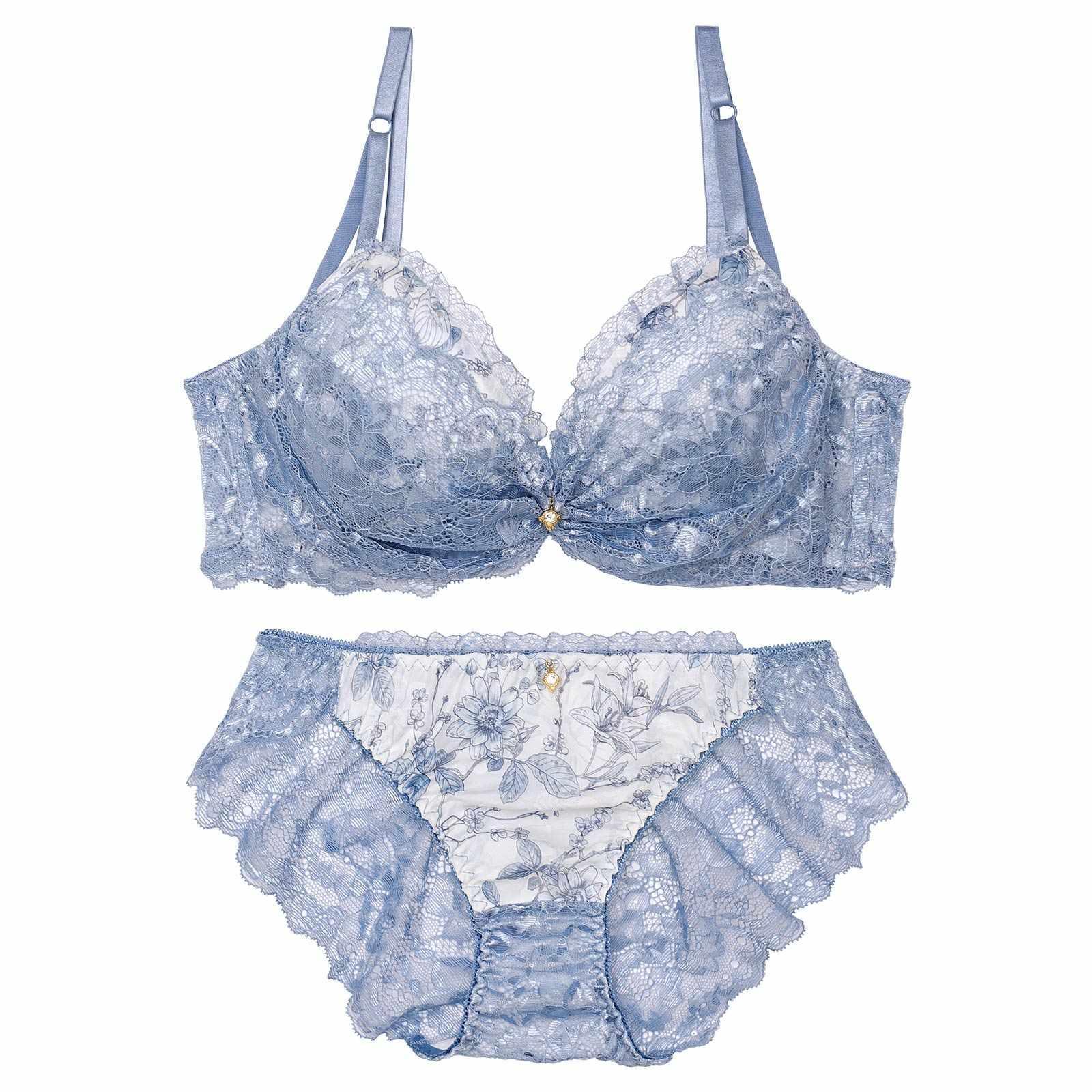 1/17再販!ブロッサムギャザーレース育乳脇高ブラジャー&バック透けフルバックショーツ - 【公式】247Lingerie