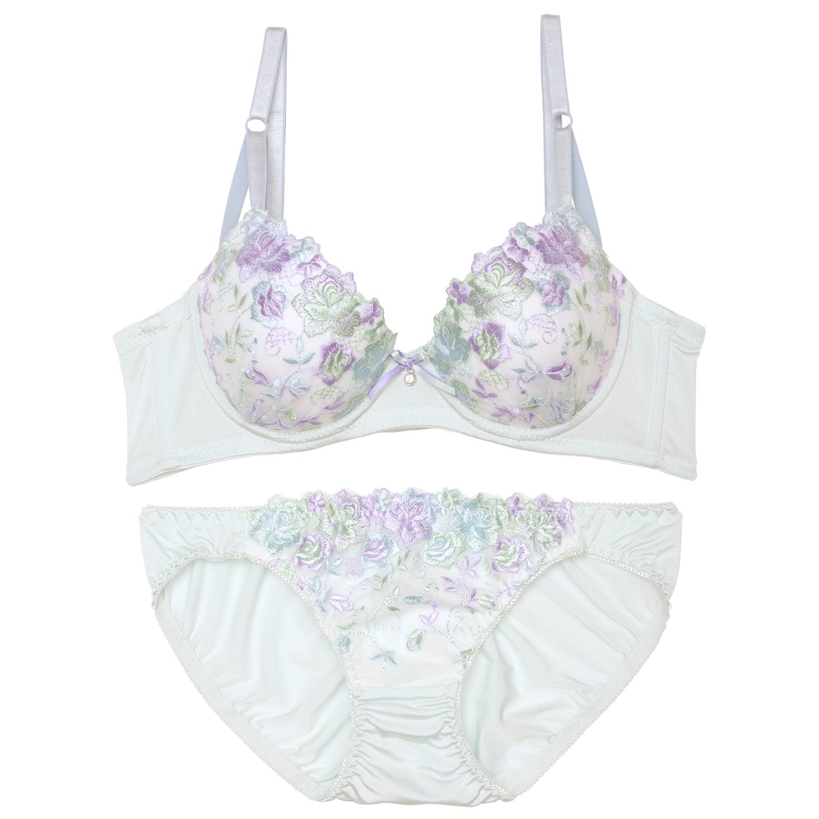 カラフルフラワーエンブロイダリー育乳脇高ブラジャー&フルバックショーツ