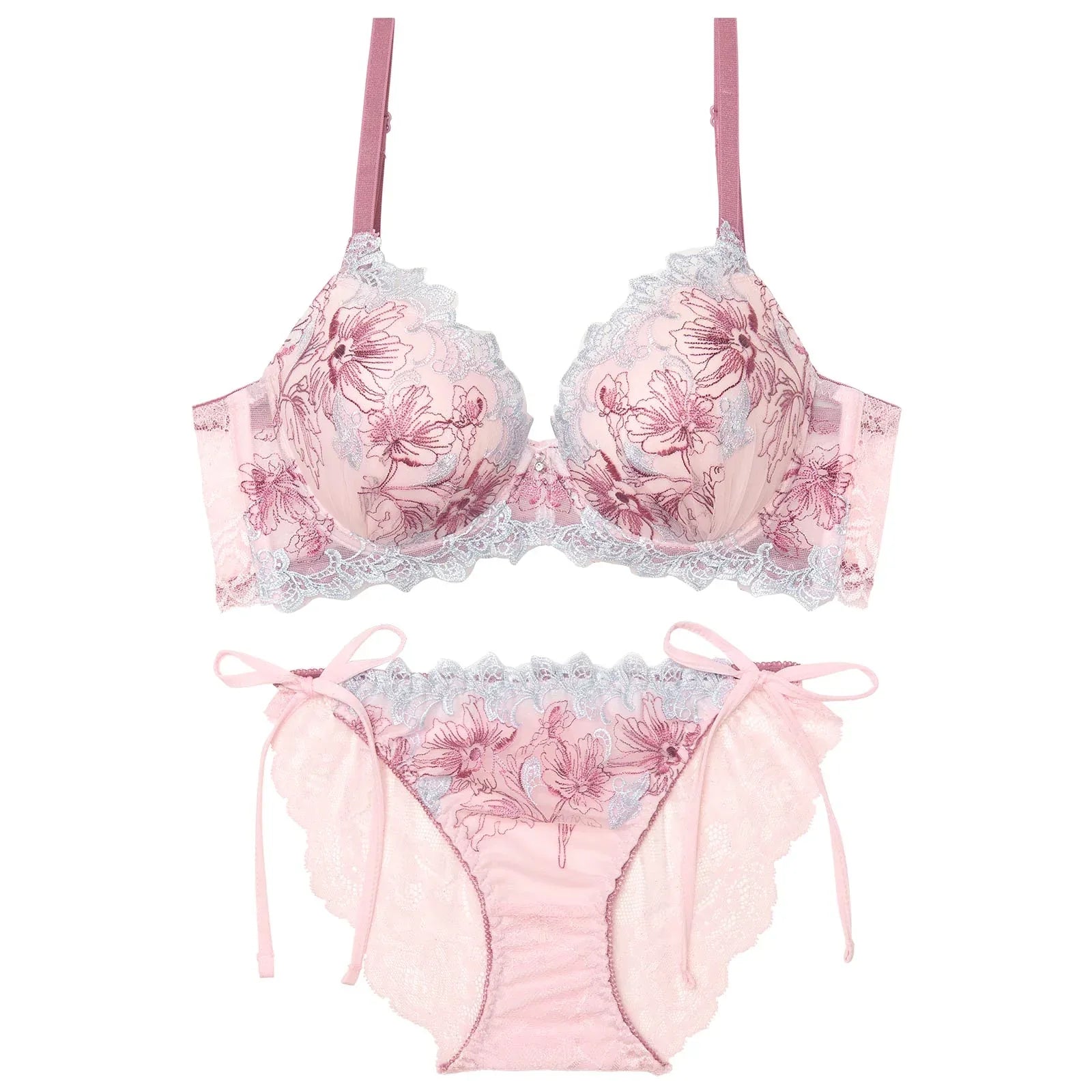 フェアリーアネモネブルーム育乳脇高ブラジャー&サイド紐バック透けフルバックショーツ