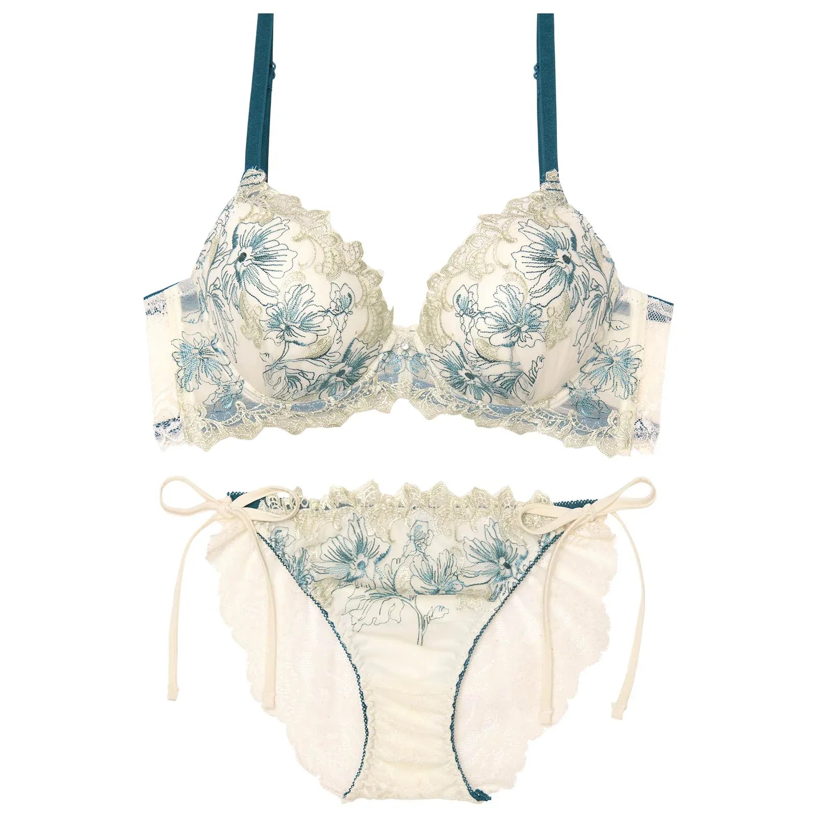 フェアリーアネモネブルーム育乳脇高ブラジャー&サイド紐バック透けフルバックショーツ