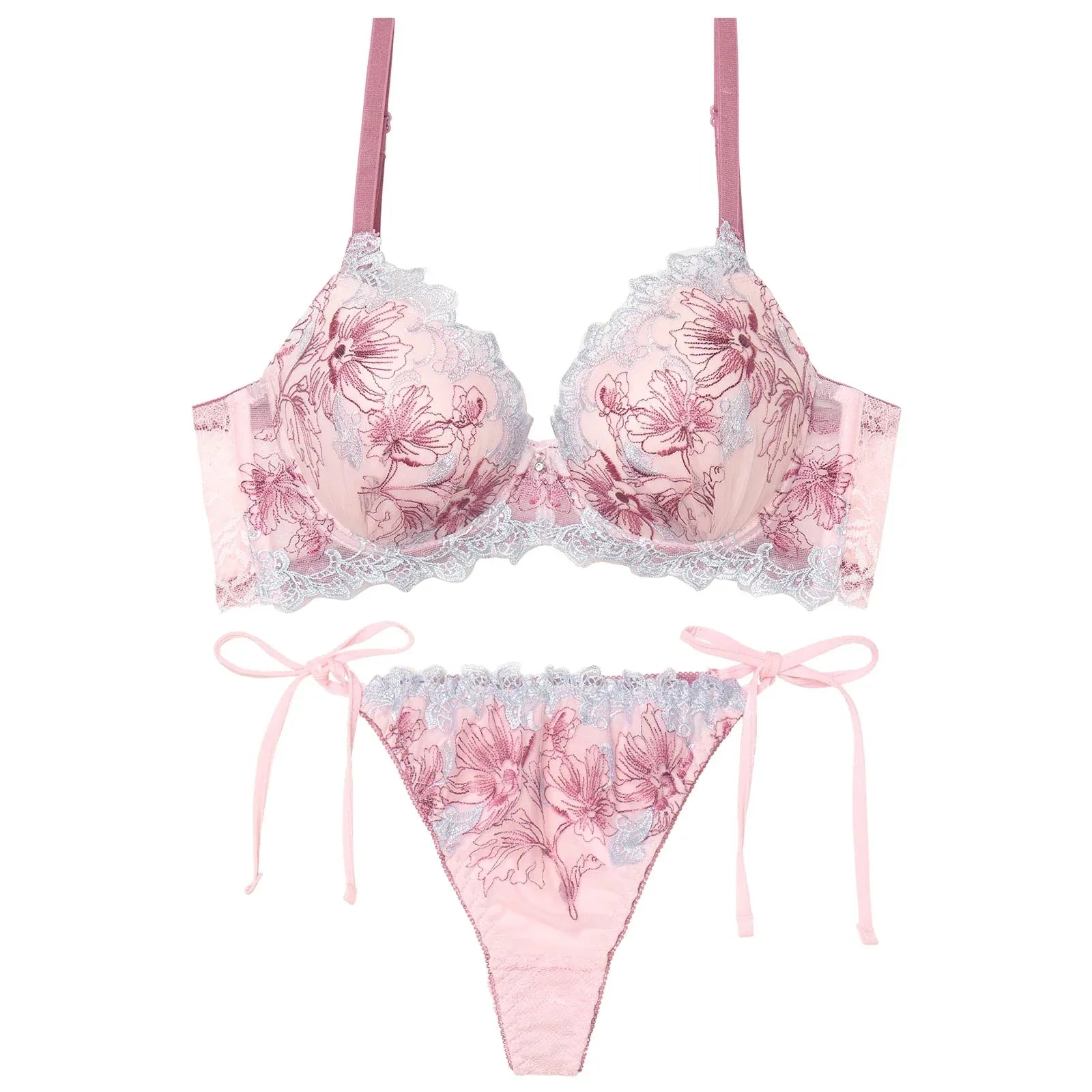 フェアリーアネモネブルーム育乳脇高ブラジャー&サイド紐バック透けTバックショーツ