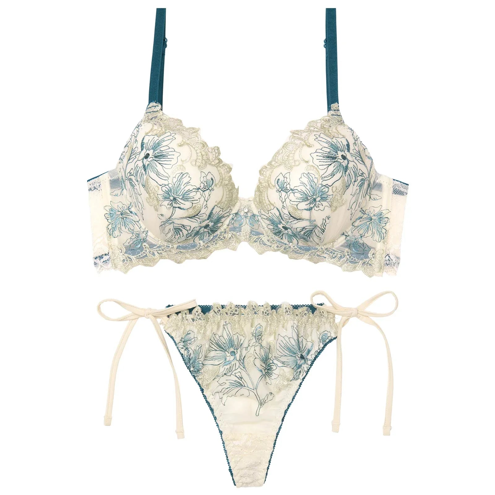 フェアリーアネモネブルーム育乳脇高ブラジャー&サイド紐バック透けTバックショーツ