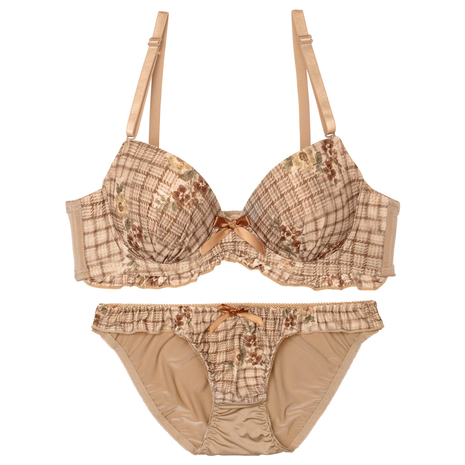 フルーレットチェックフリルブラジャー&フルバックショーツ