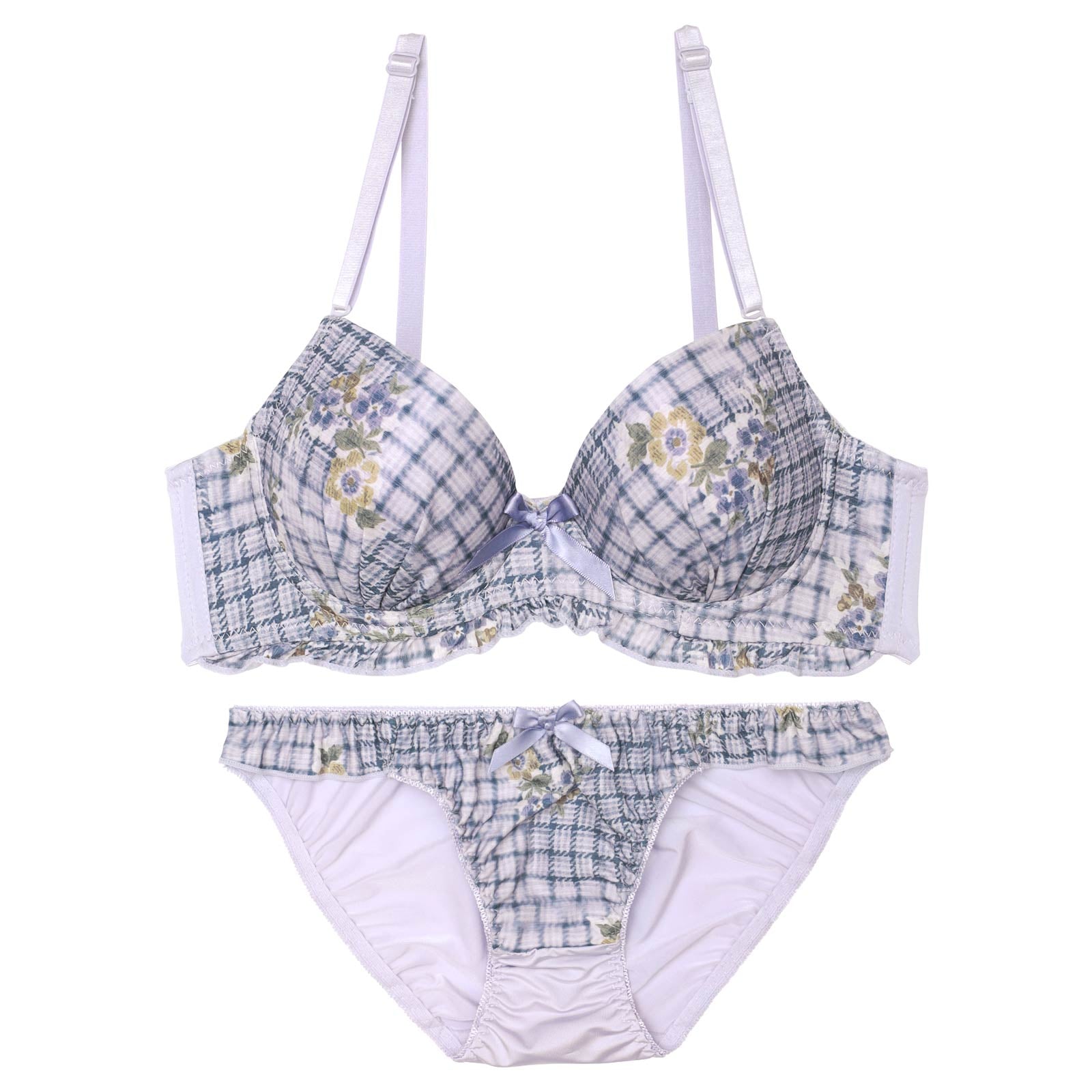 フルーレットチェックフリルブラジャー&フルバックショーツ