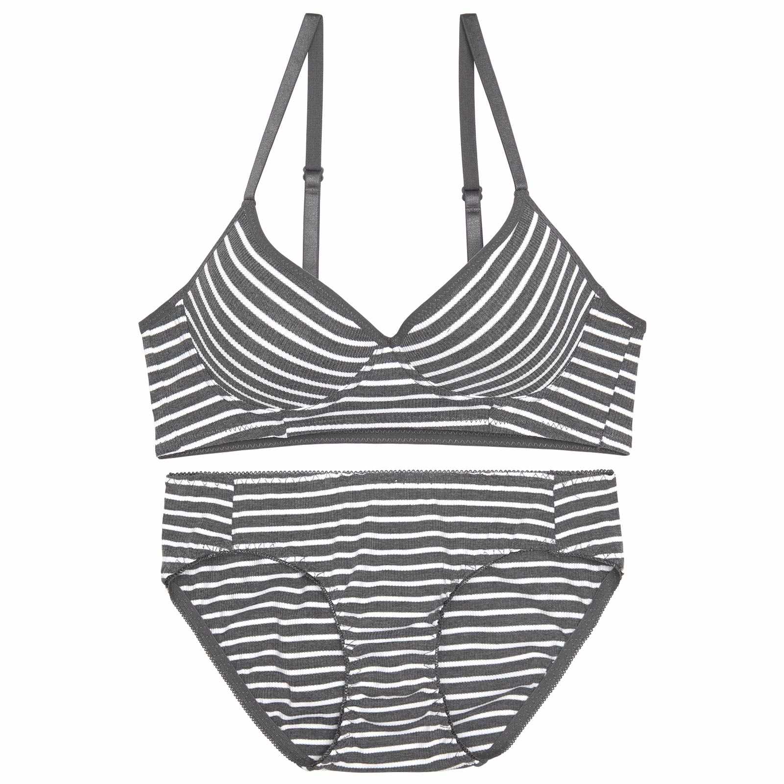 【ノンワイヤー】カジュアルマリンボーダーブラジャー&フルバックショーツ