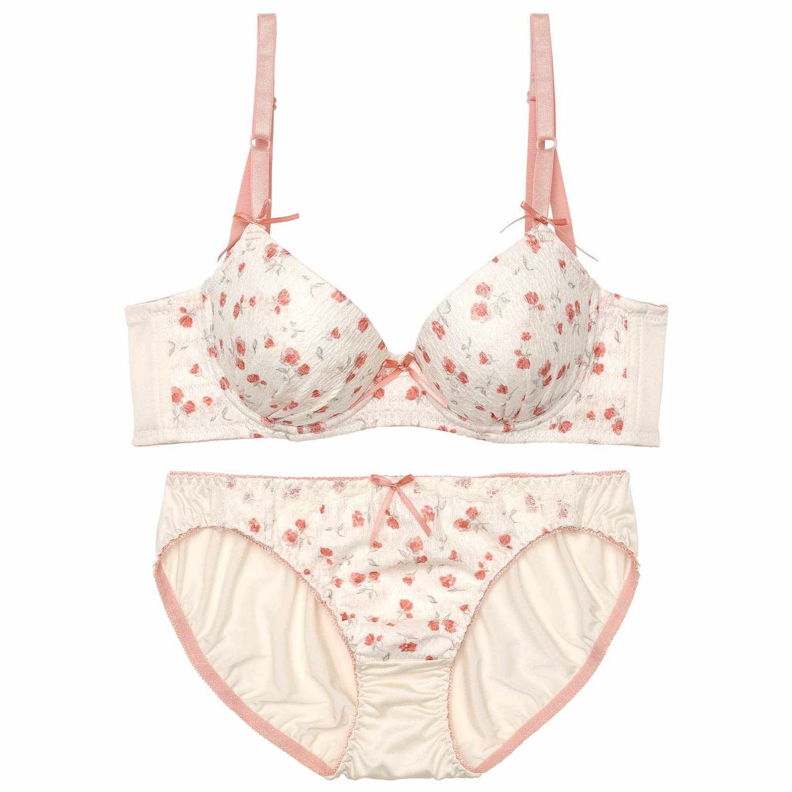 10/7再販!チャーミングフルールリボン育乳脇高ブラジャー&フルバックショーツ