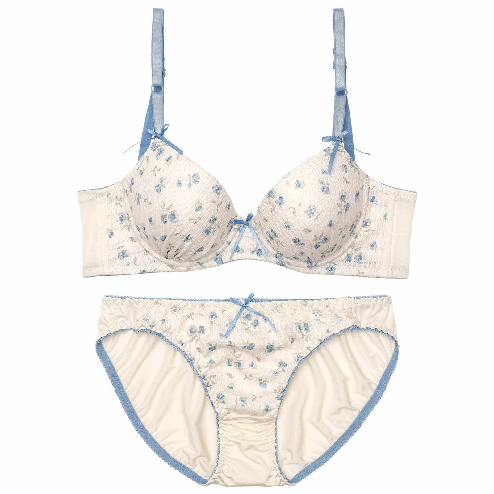 10/7再販!チャーミングフルールリボン育乳脇高ブラジャー&フルバックショーツ