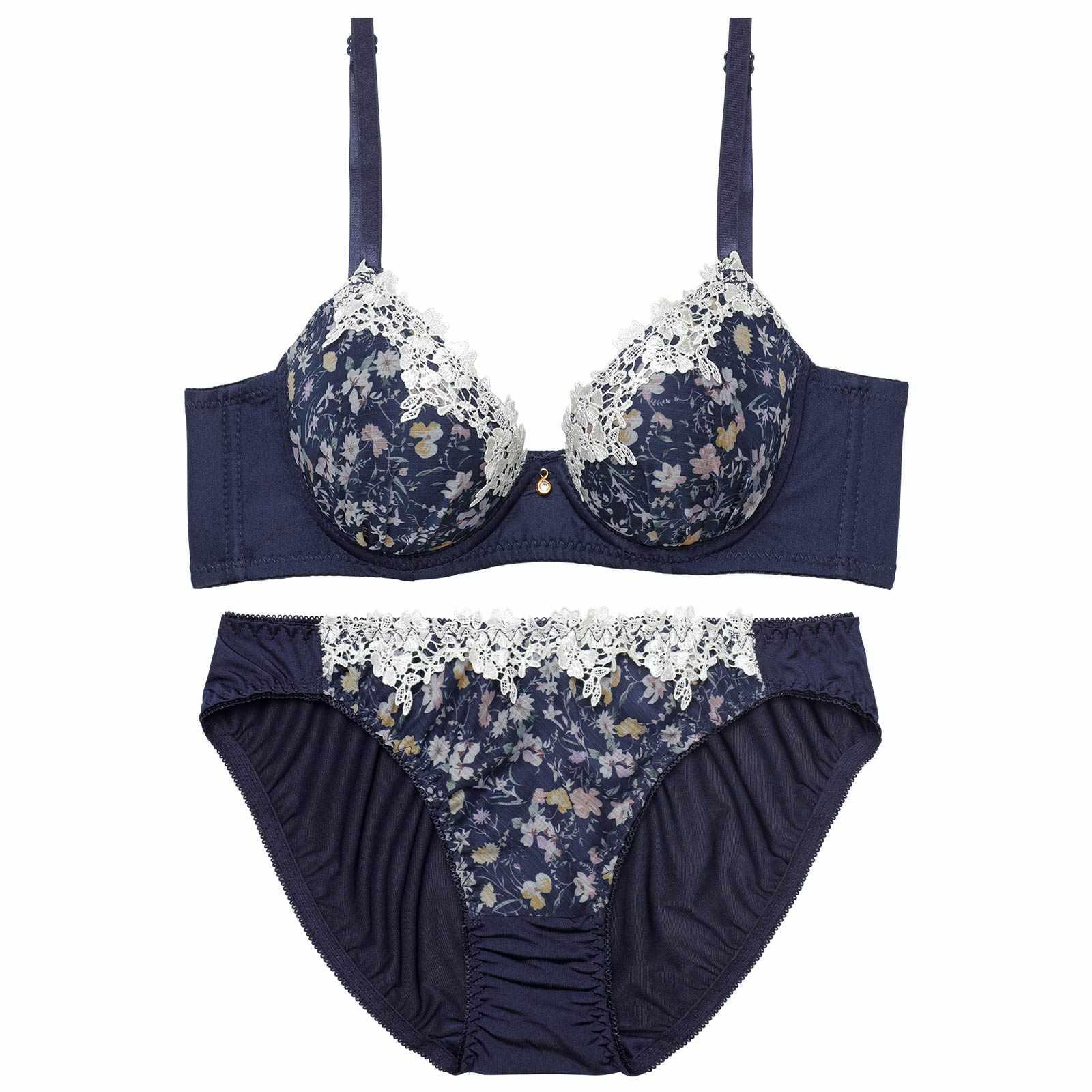 アンティークレトロブルーム育乳脇高ブラジャー&フルバックショーツ