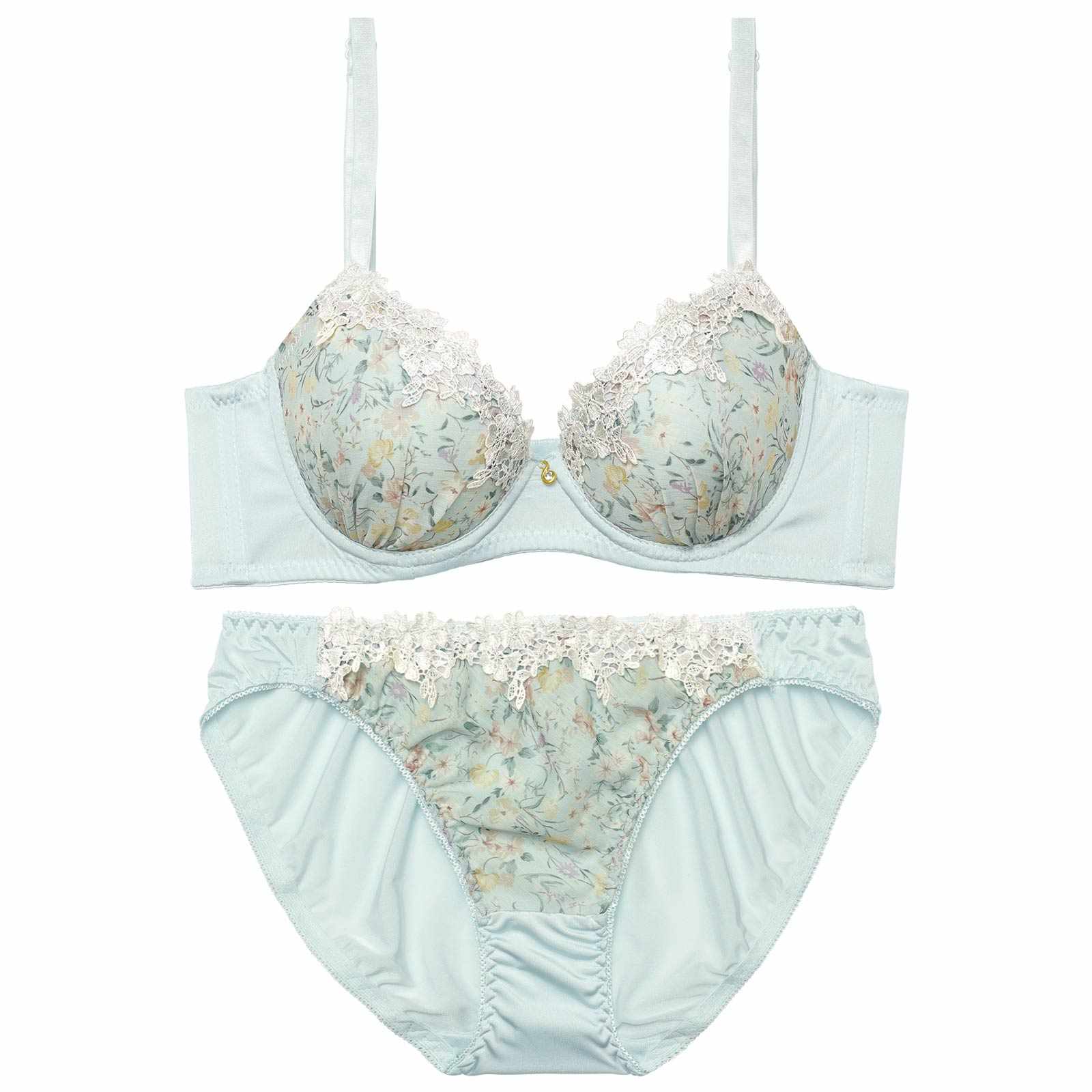 10/28再販!アンティークレトロブルーム育乳脇高ブラジャー&フルバックショーツ