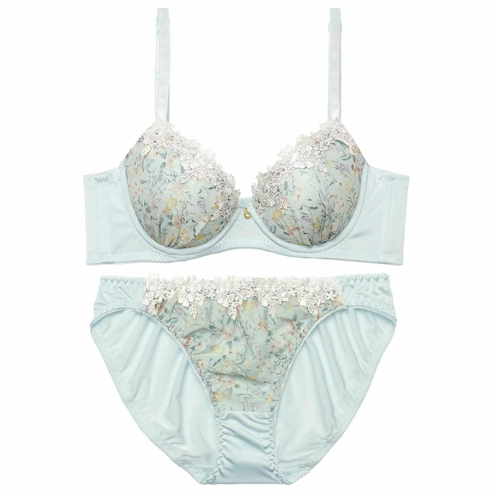 アンティークレトロブルーム育乳脇高ブラジャー&フルバックショーツ