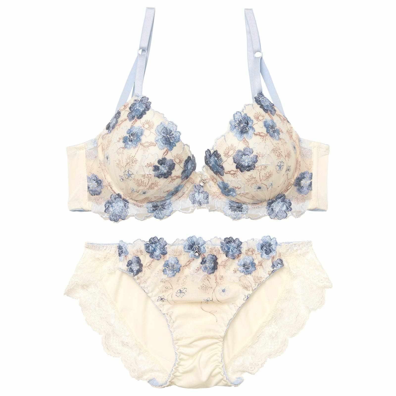 メロウフラワーブロッサム育乳脇高ブラジャー&フルバックショーツ