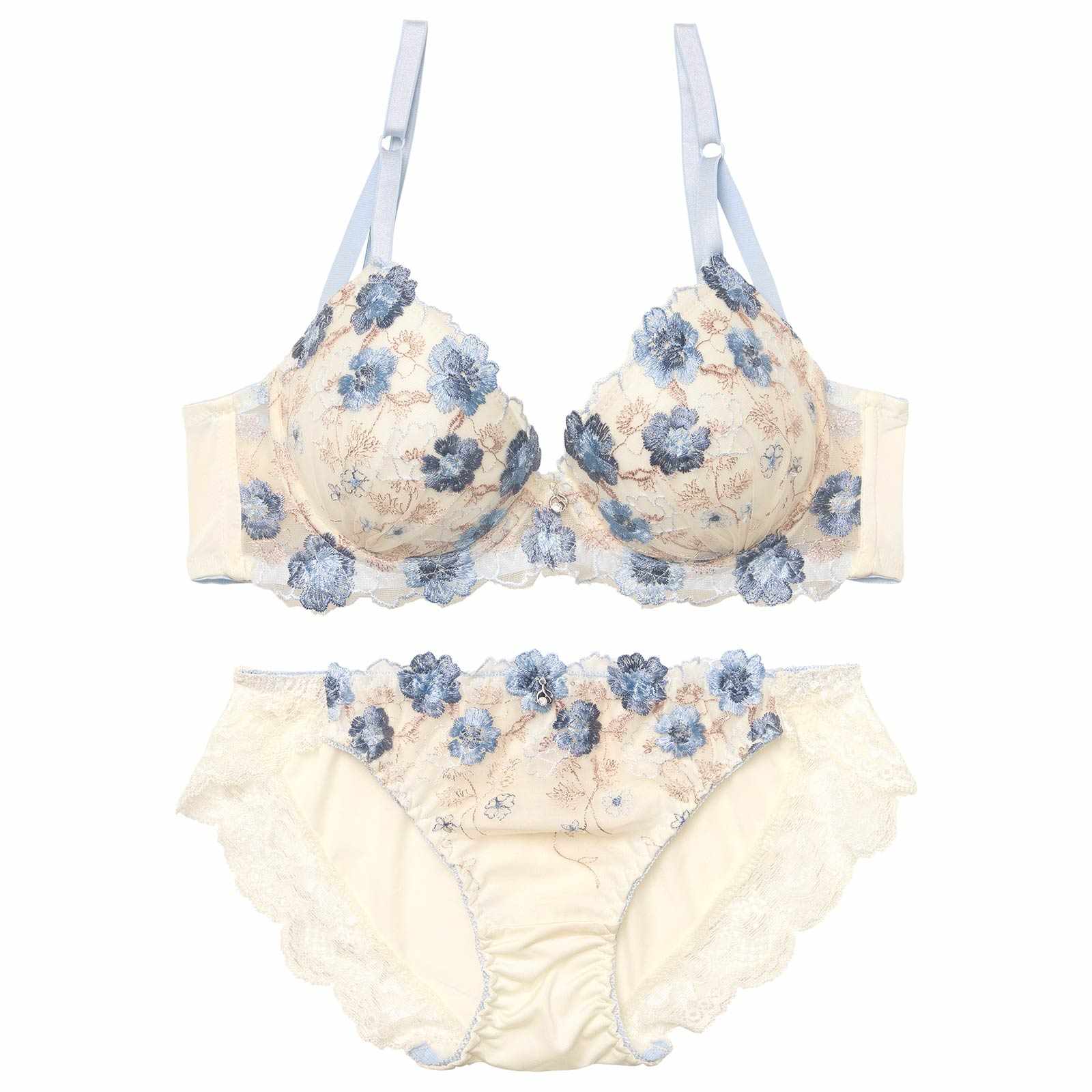 【EFサイズ】メロウフラワーブロッサム育乳脇高ブラジャー&フルバックショーツ