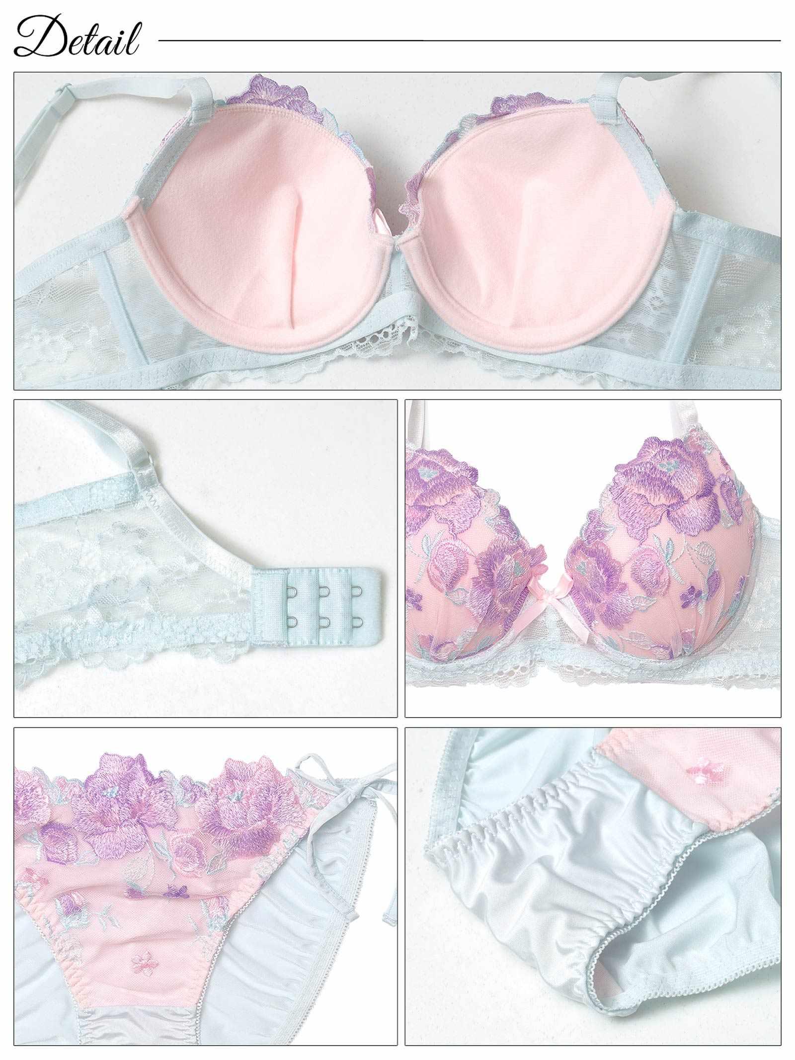 10/8新作!フェミニンパステルピオニーブラジャー&サイド紐フルバックショーツ