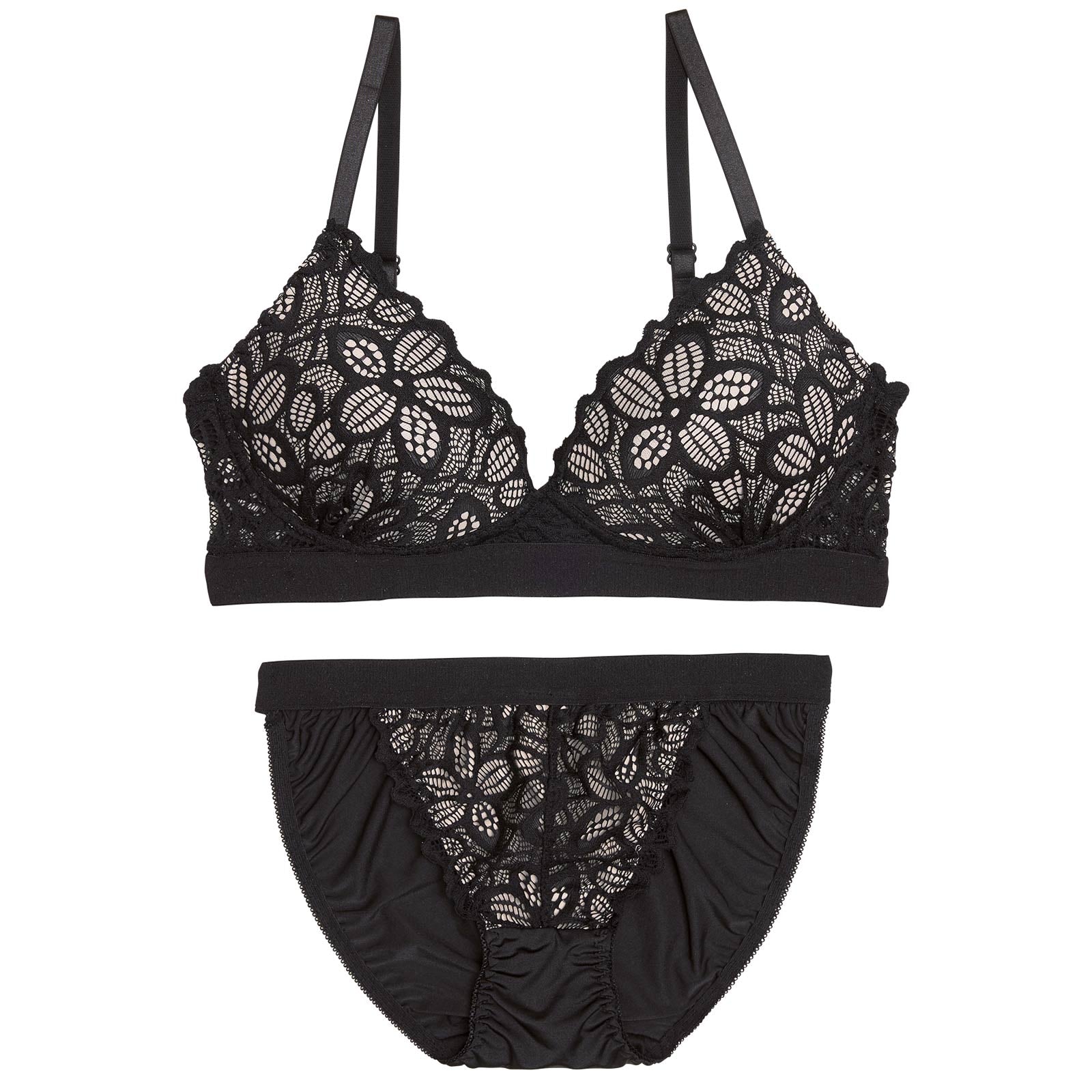 11/17新作!【ノンワイヤー】ノルディックフラワーレースブラジャー&フルバックショーツ