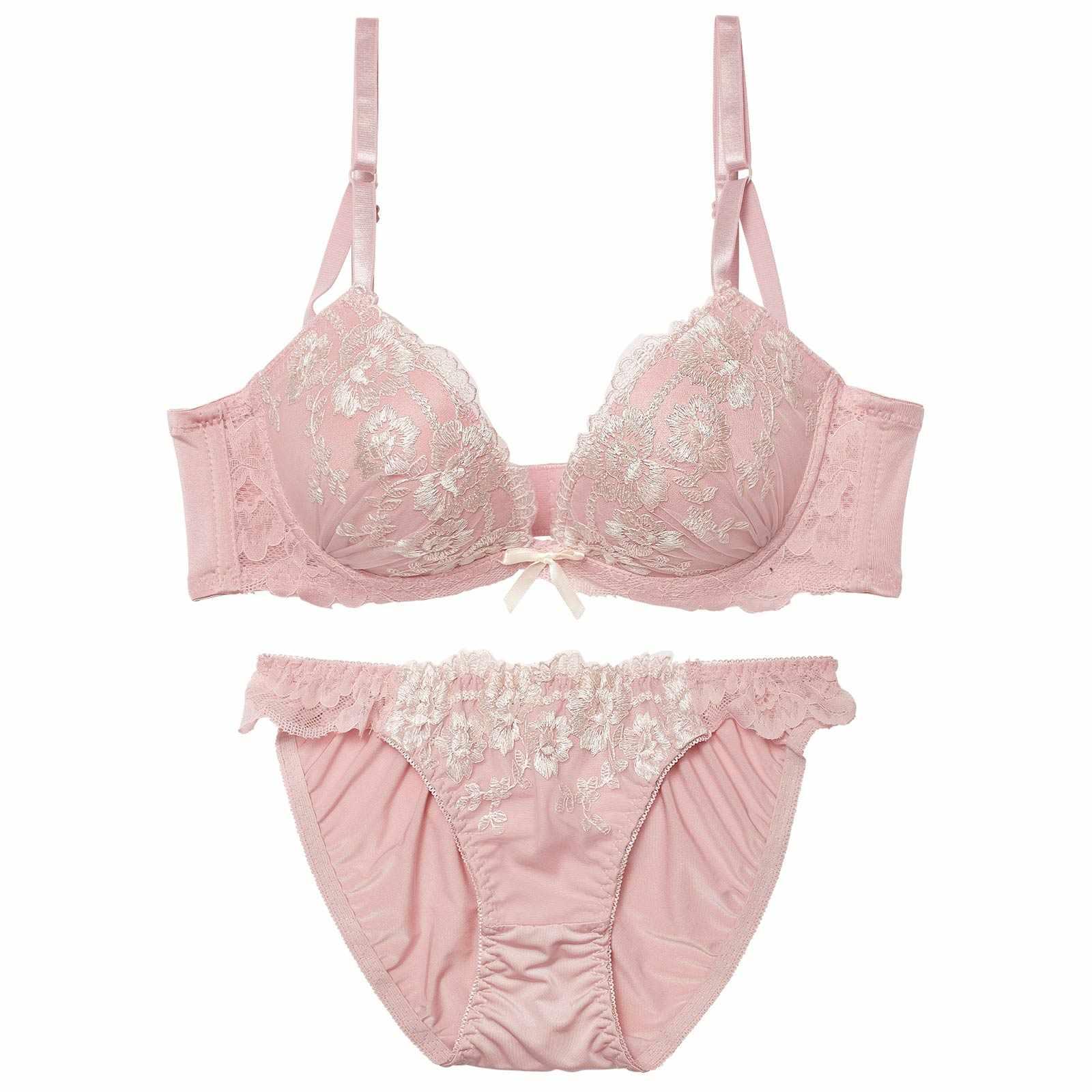 ダスティフローラルレース育乳脇高ブラジャー&フルバックショーツ