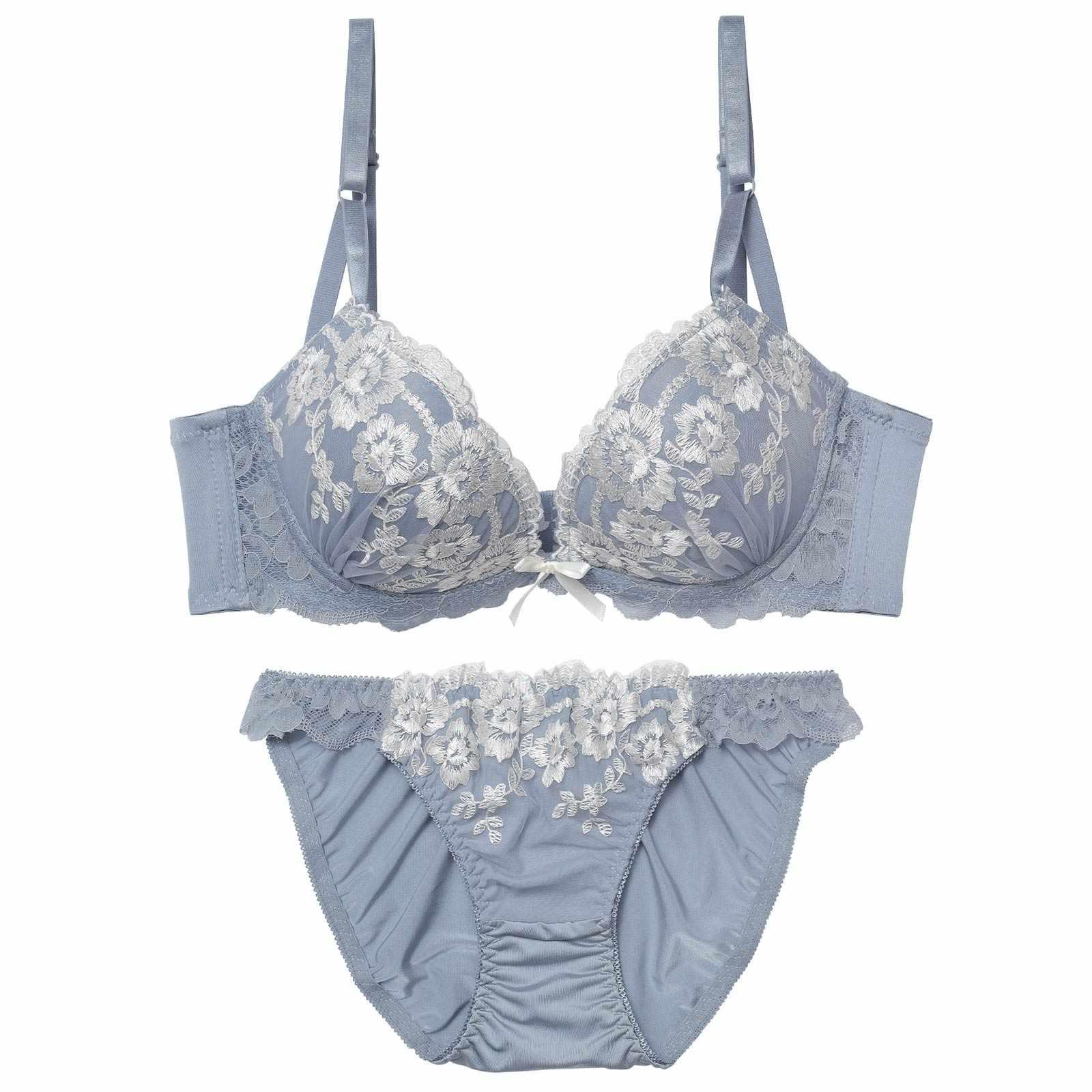 ダスティフローラルレース育乳脇高ブラジャー&フルバックショーツ