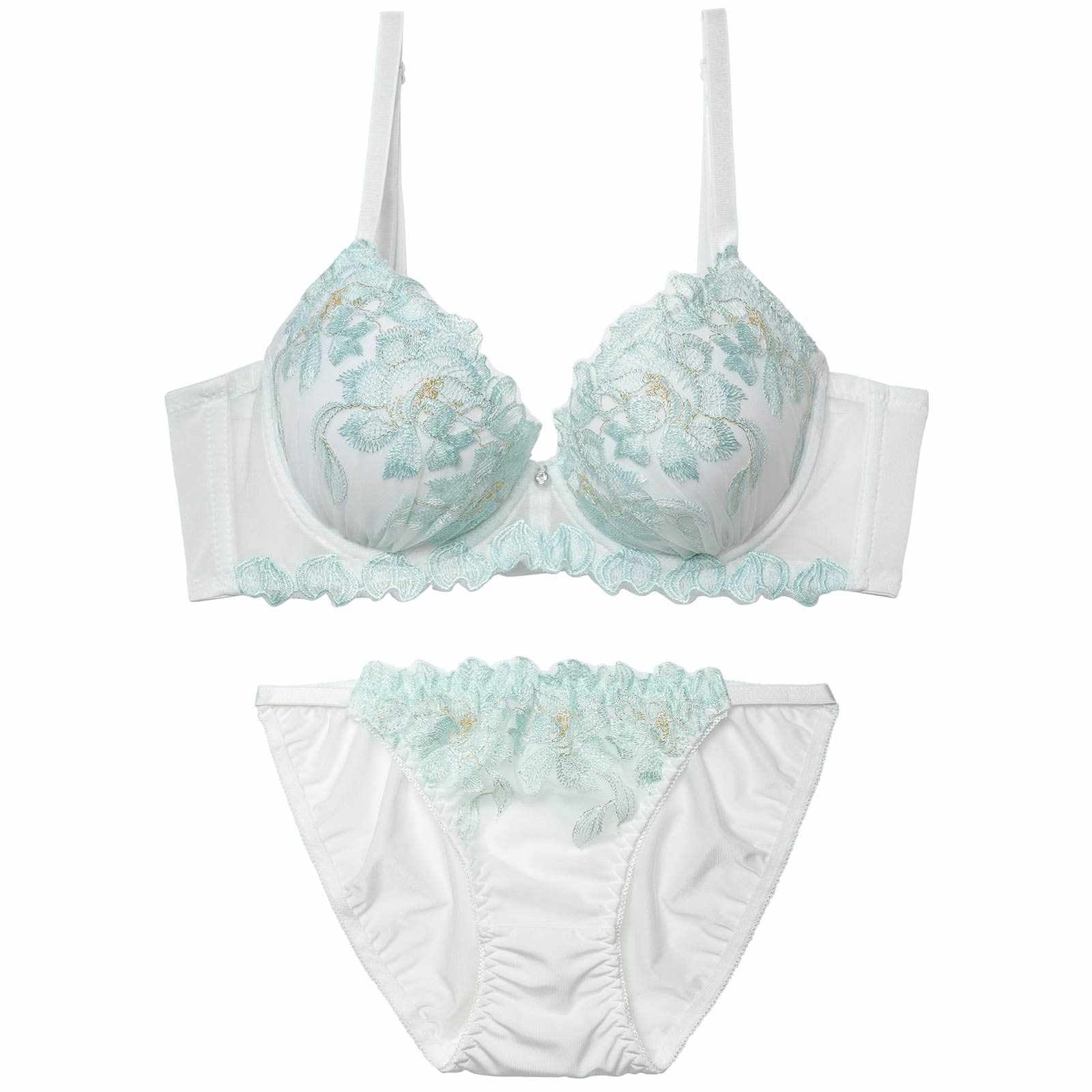 12/17新作!ブルームフラワーエンブロイダリー育乳脇高ブラジャー&フルバックショーツ