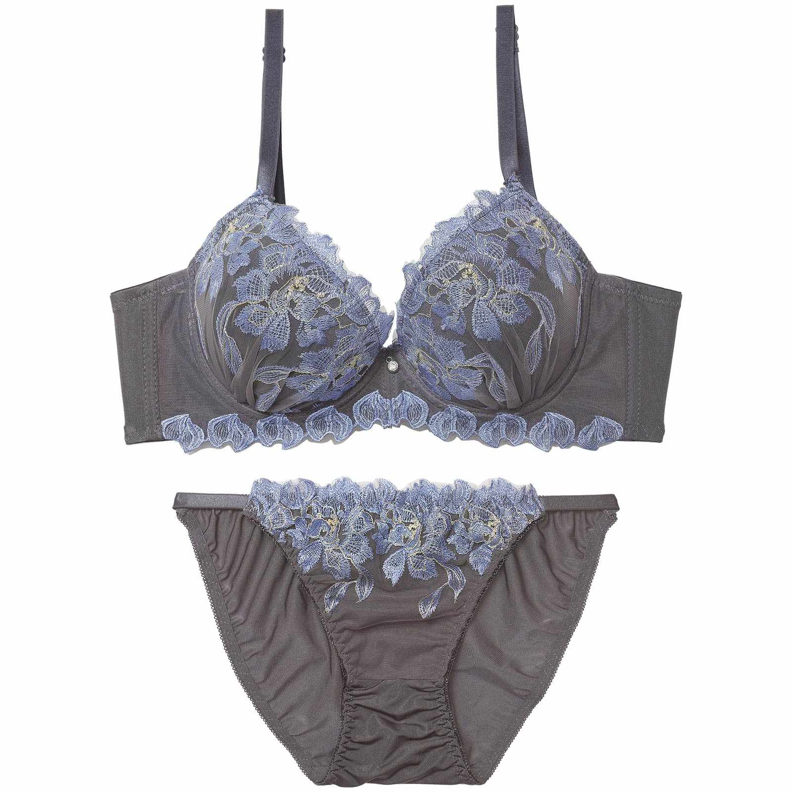 12/17新作!ブルームフラワーエンブロイダリー育乳脇高ブラジャー&フルバックショーツ