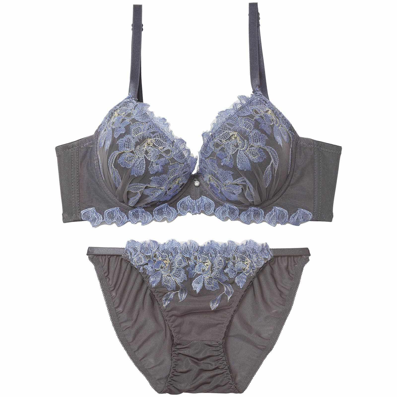 ブルームフラワーエンブロイダリー育乳脇高ブラジャー&フルバックショーツ