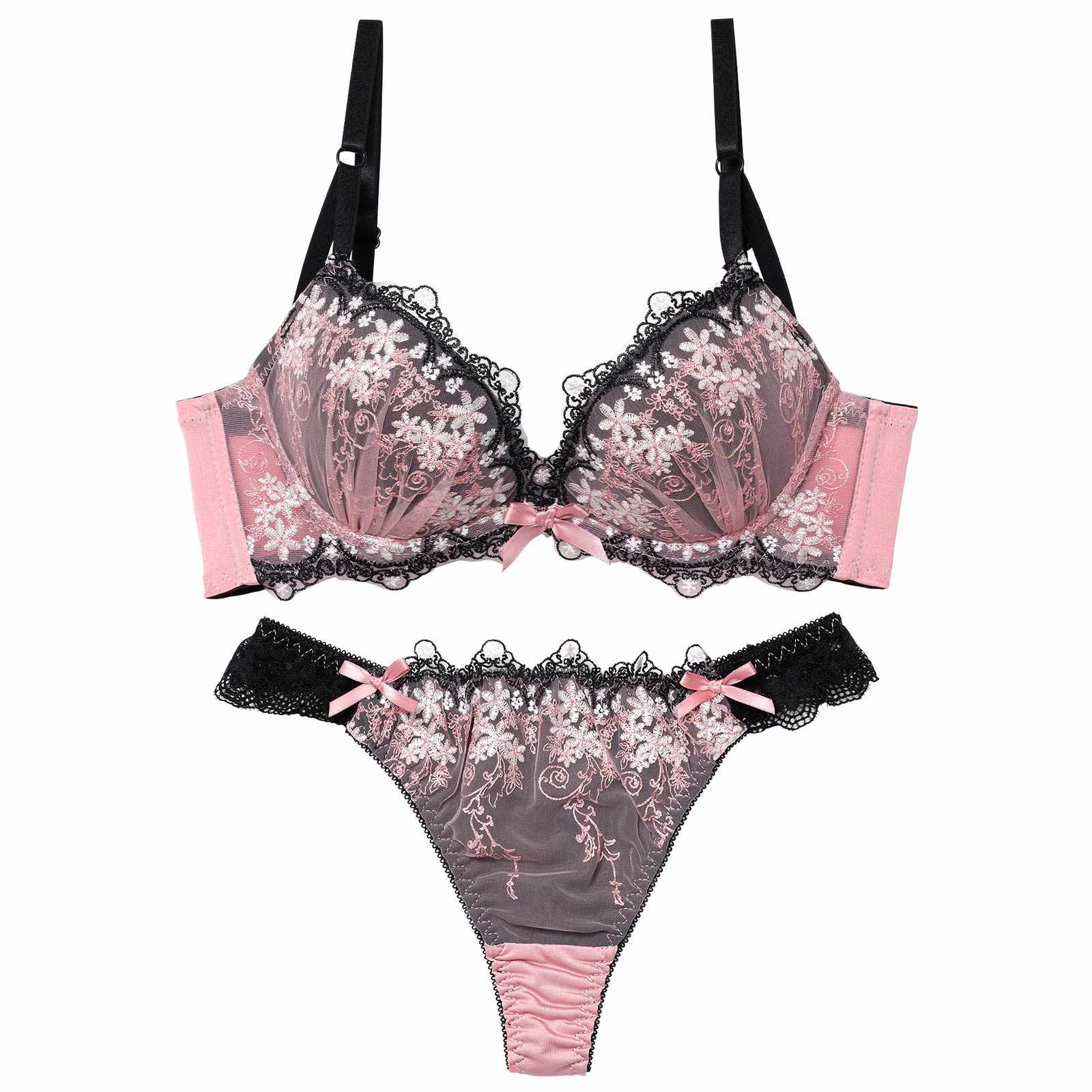 10/23再販!パステルシャドウフラワー育乳脇高ブラジャー&Tバックショーツ