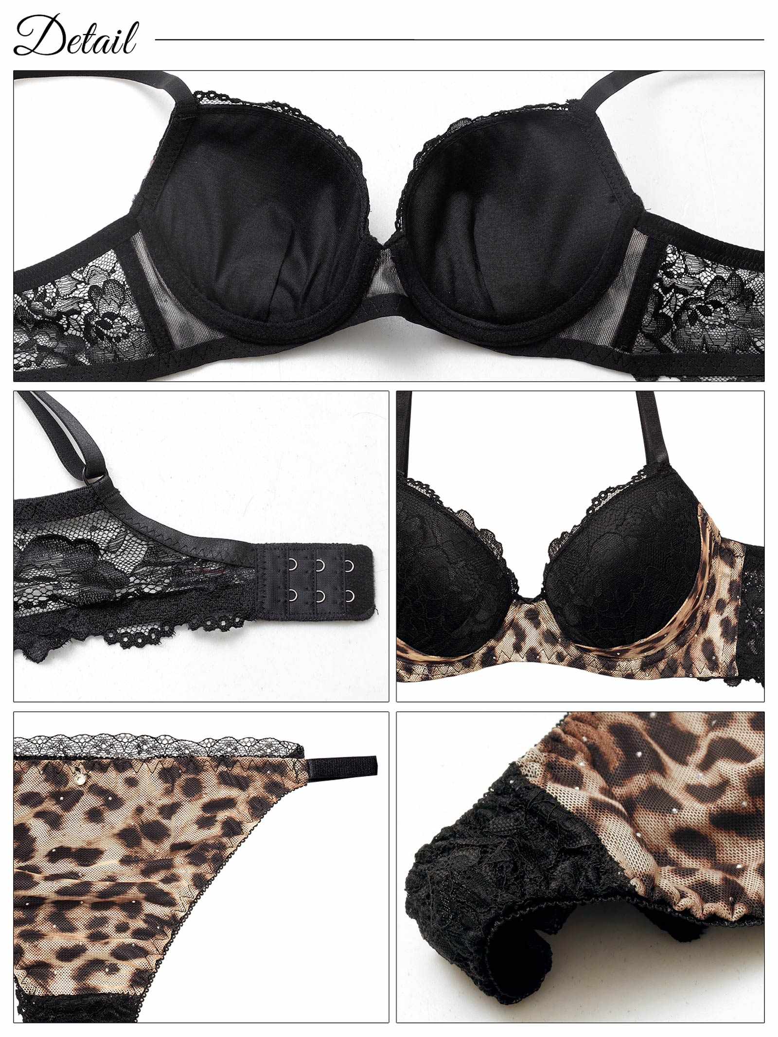 10/1新作!レオパードラインストーン育乳脇高ブラジャー&バック透けTバックショーツ