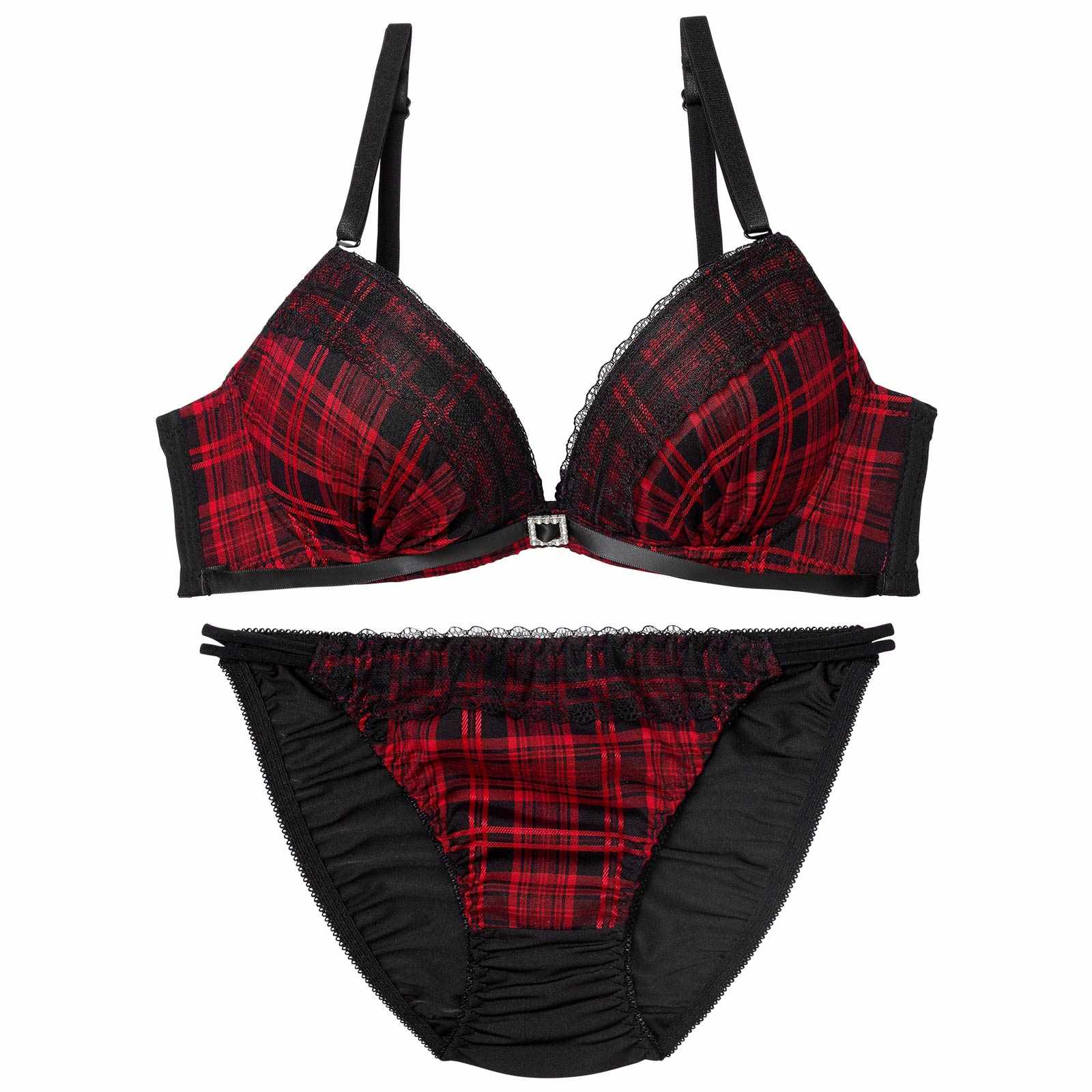 クラシカルガーリーチェックブラジャー&フルバックショーツ