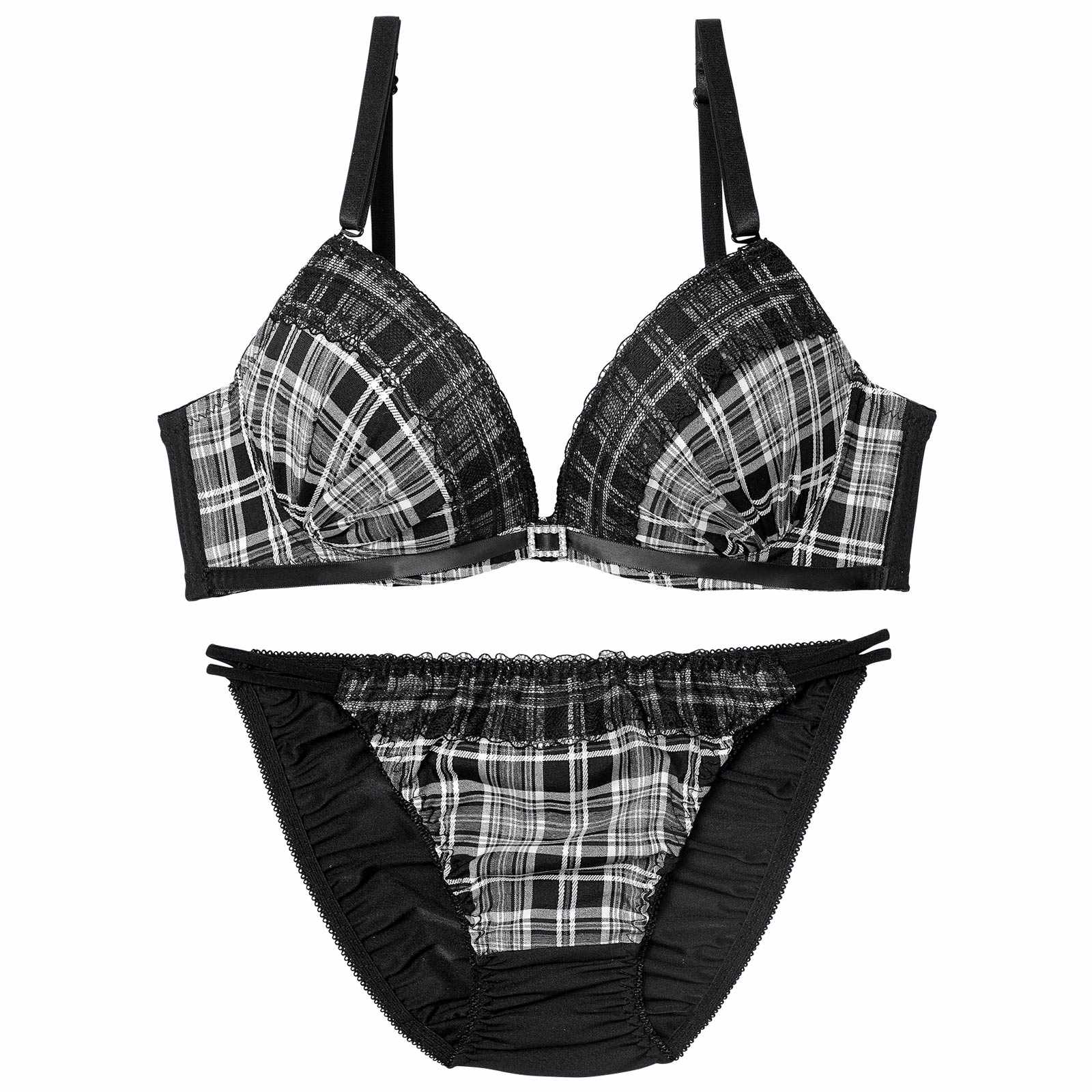 クラシカルガーリーチェックブラジャー&フルバックショーツ